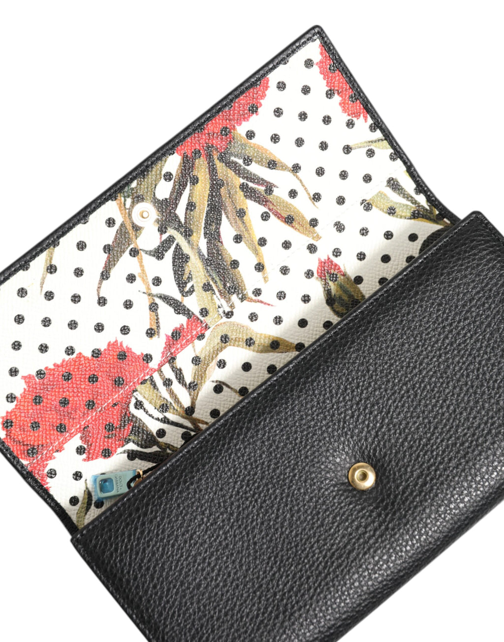 Dolce & Gabbana Black Leather Logo Plaque Card Holder Trifold Wallet