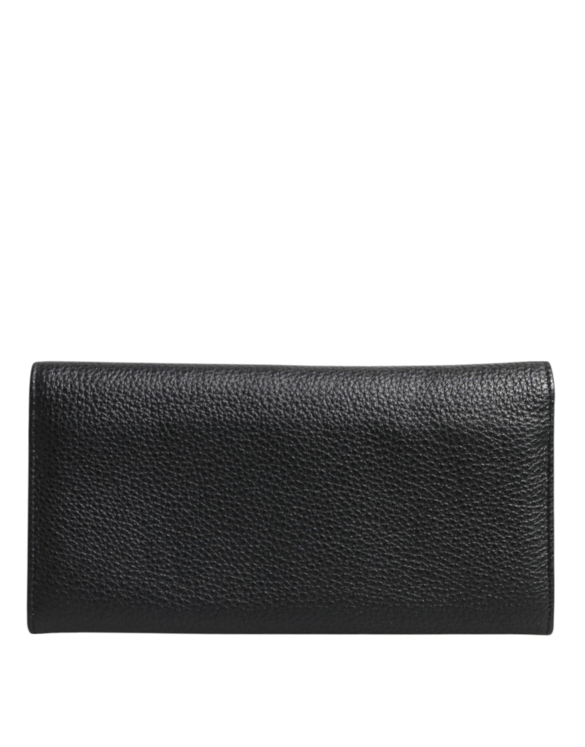 Dolce & Gabbana Black Leather Logo Plaque Trifold Card Holder Wallet