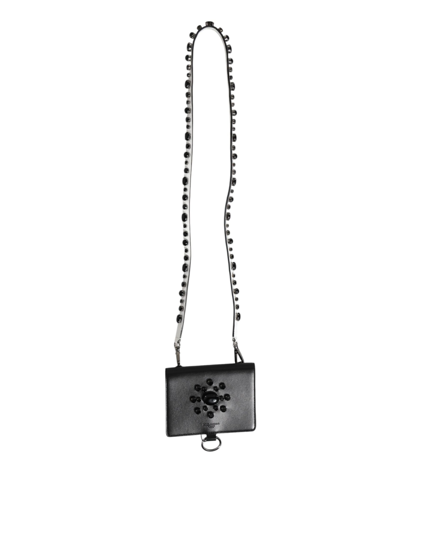 Dolce & Gabbana Black Leather Crystal Embellished Card Holder Wallet | Regal Royce