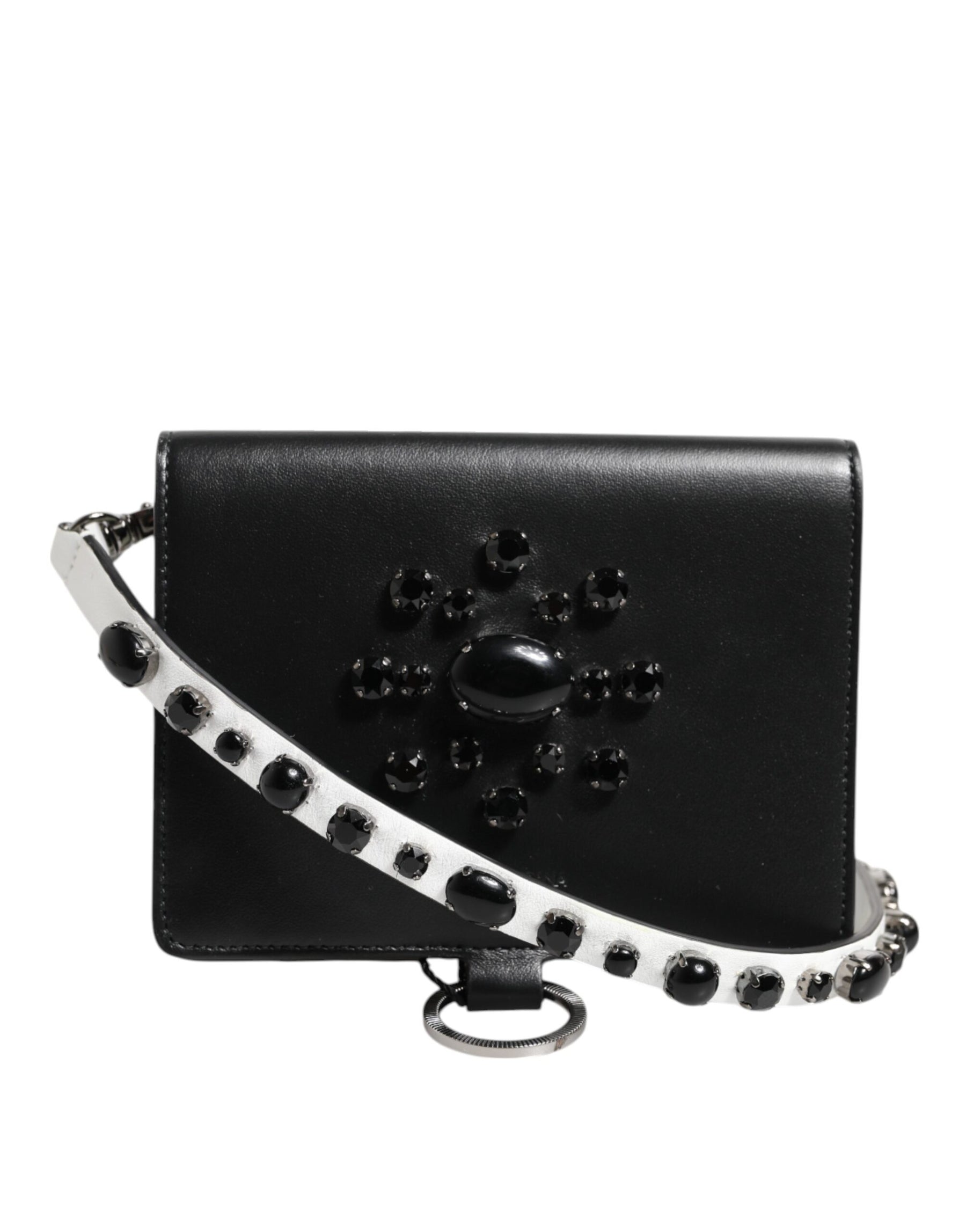 Dolce & Gabbana Black Leather Crystal Embellished Card Holder Wallet | Regal Royce