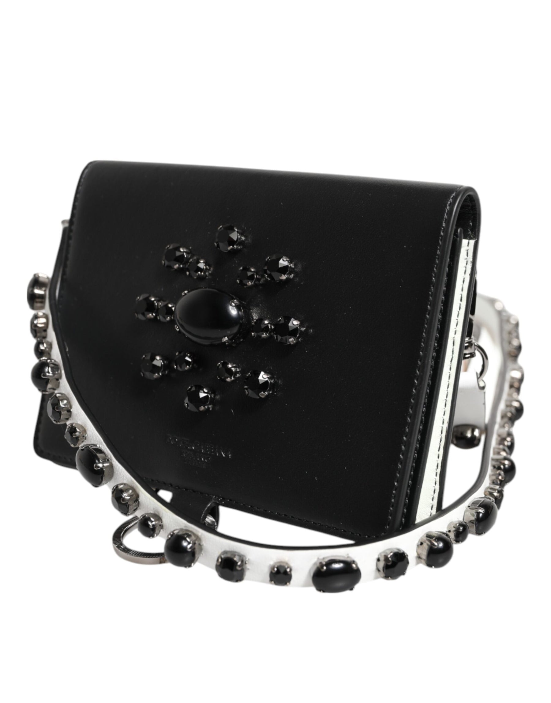 Dolce & Gabbana Black Leather Crystal Embellished Card Holder Wallet | Regal Royce
