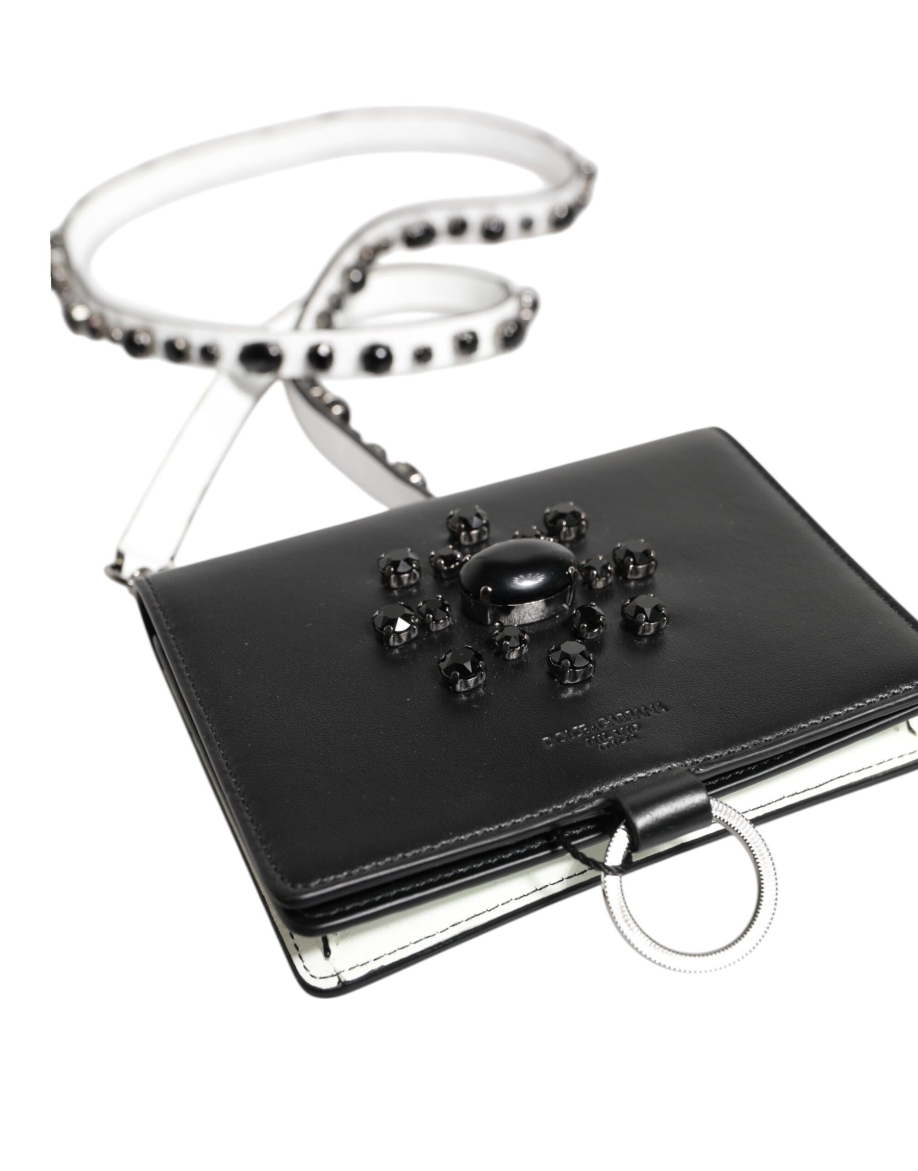 Dolce & Gabbana Black Leather Crystal Embellished Card Holder Wallet | Regal Royce