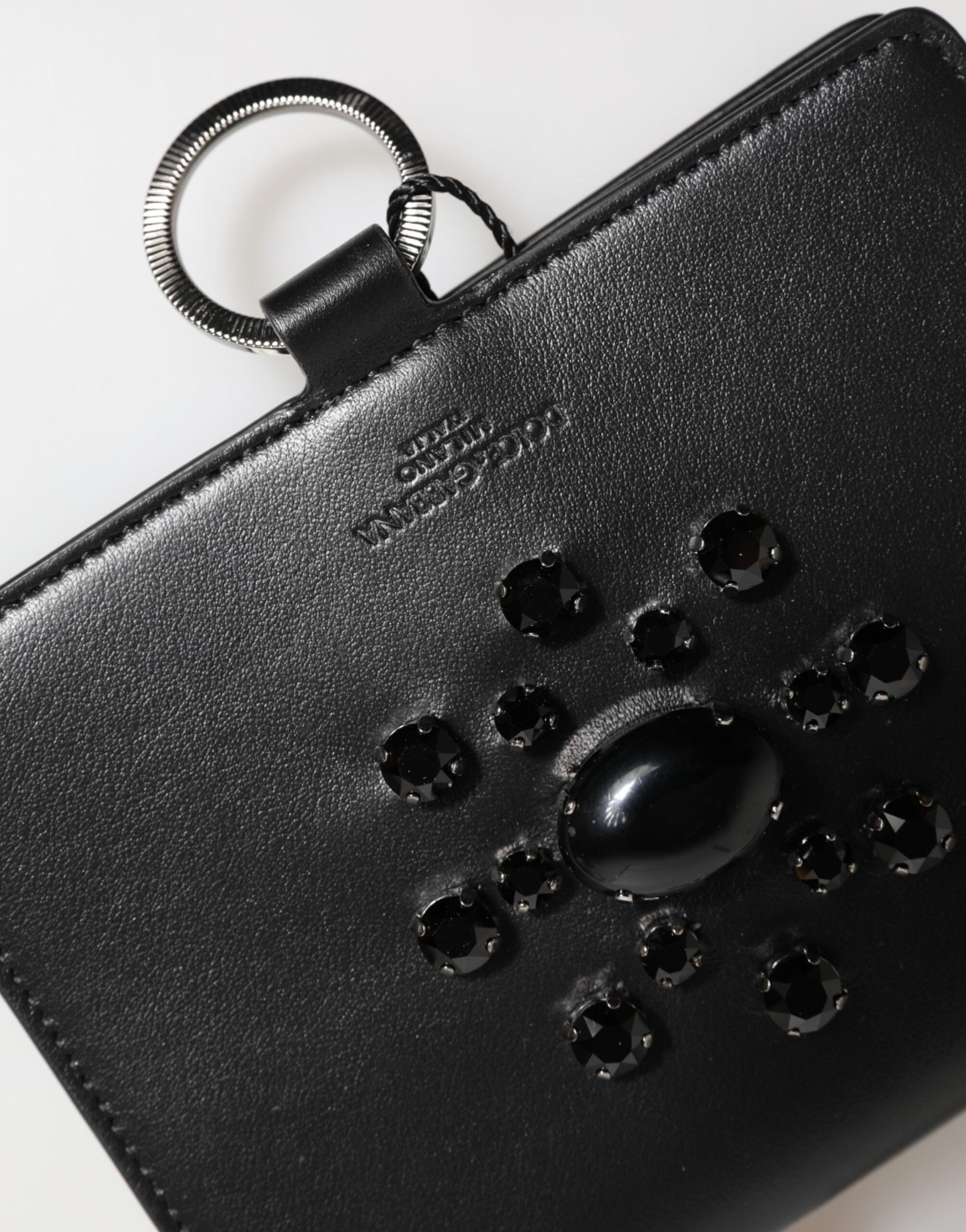 Dolce & Gabbana Black Leather Crystal Embellished Card Holder Wallet | Regal Royce