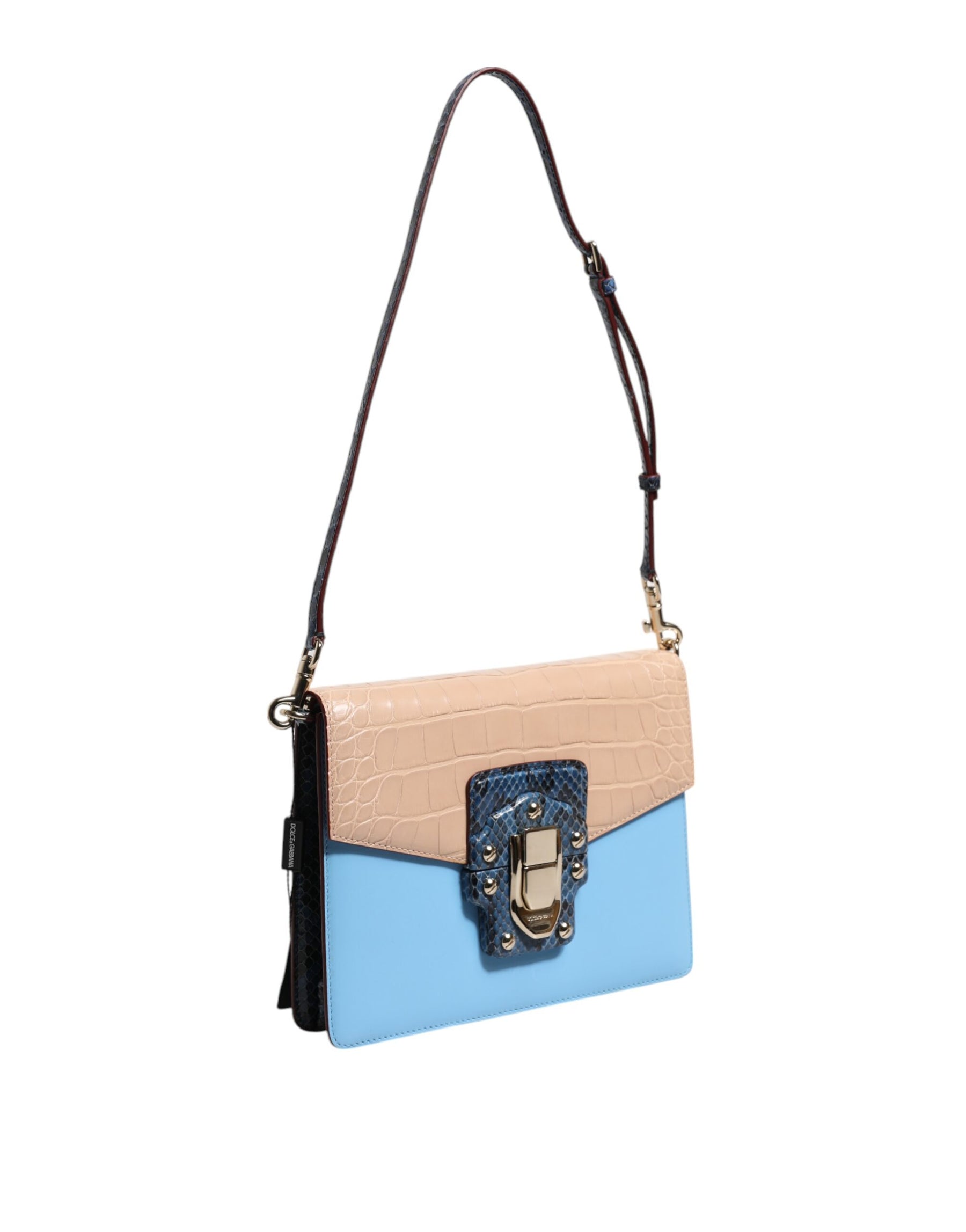 Dolce & Gabbana Blue Beige Exotic Leather LUCIA Crossbody Bag | Regal Royce