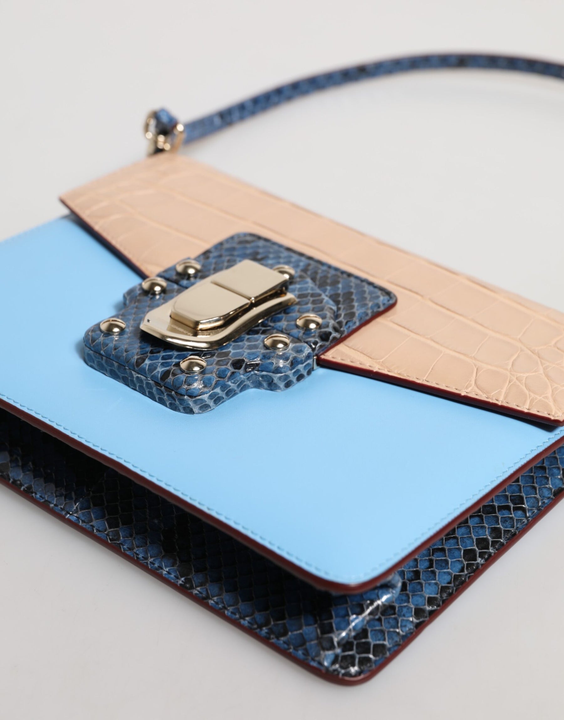 Dolce & Gabbana Blue Beige Exotic Leather LUCIA Crossbody Bag | Regal Royce