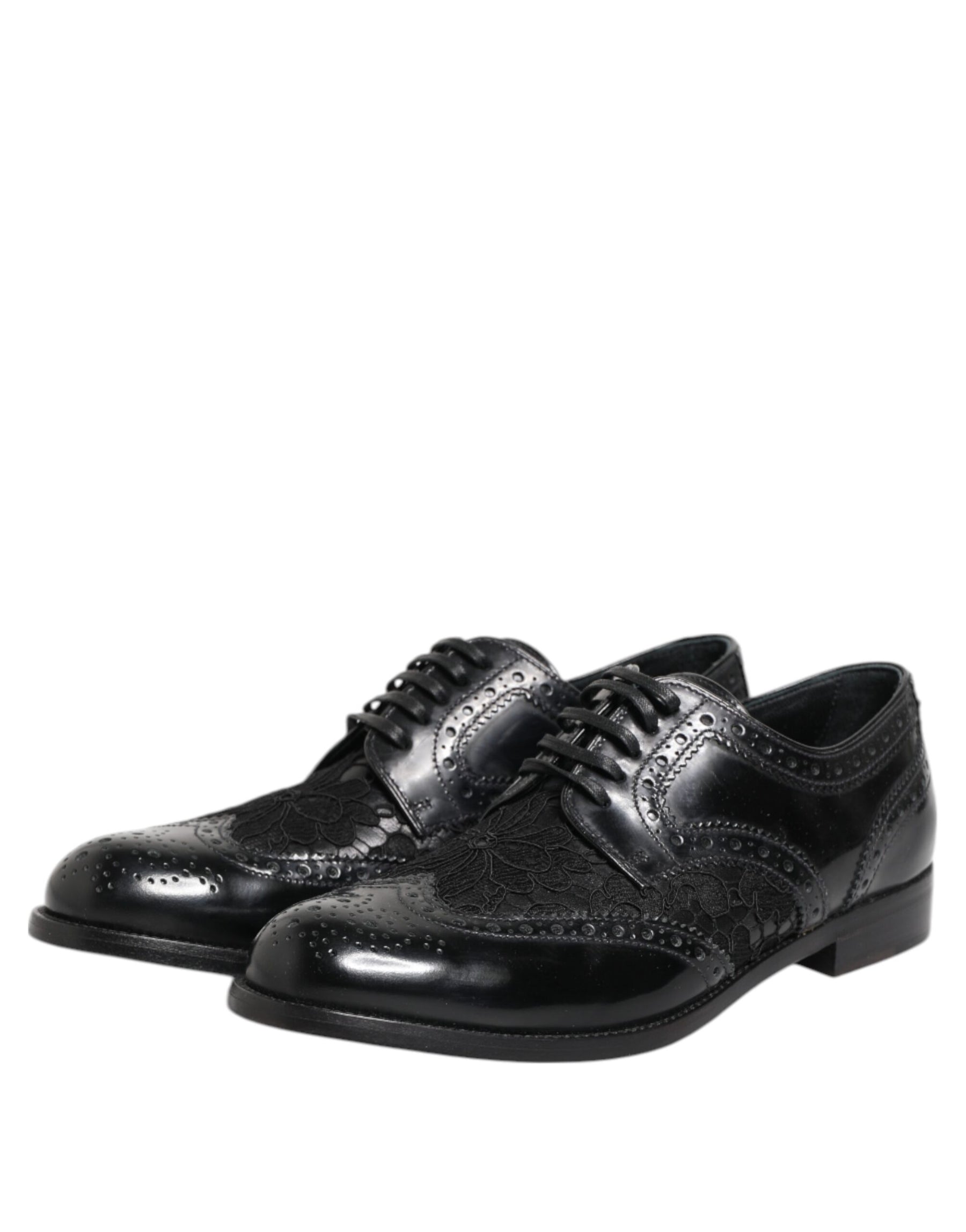 Dolce & Gabbana Black Leather Floral Lace Dress Formal  Shoes | Regal Royce