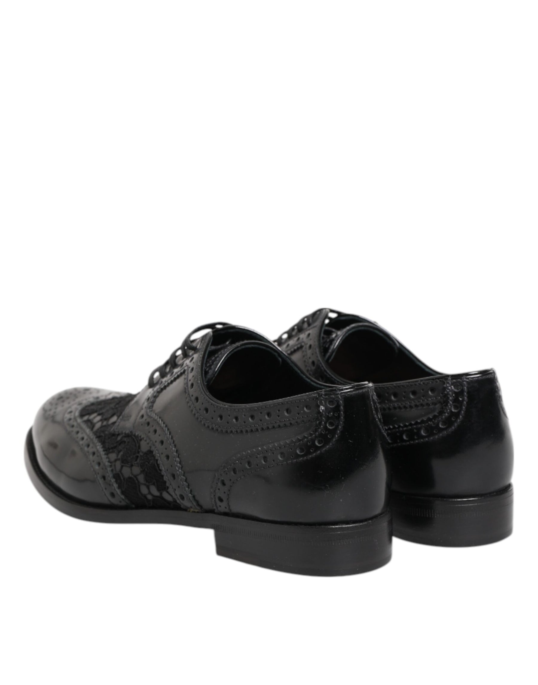 Dolce & Gabbana Black Leather Floral Lace Dress Formal  Shoes | Regal Royce