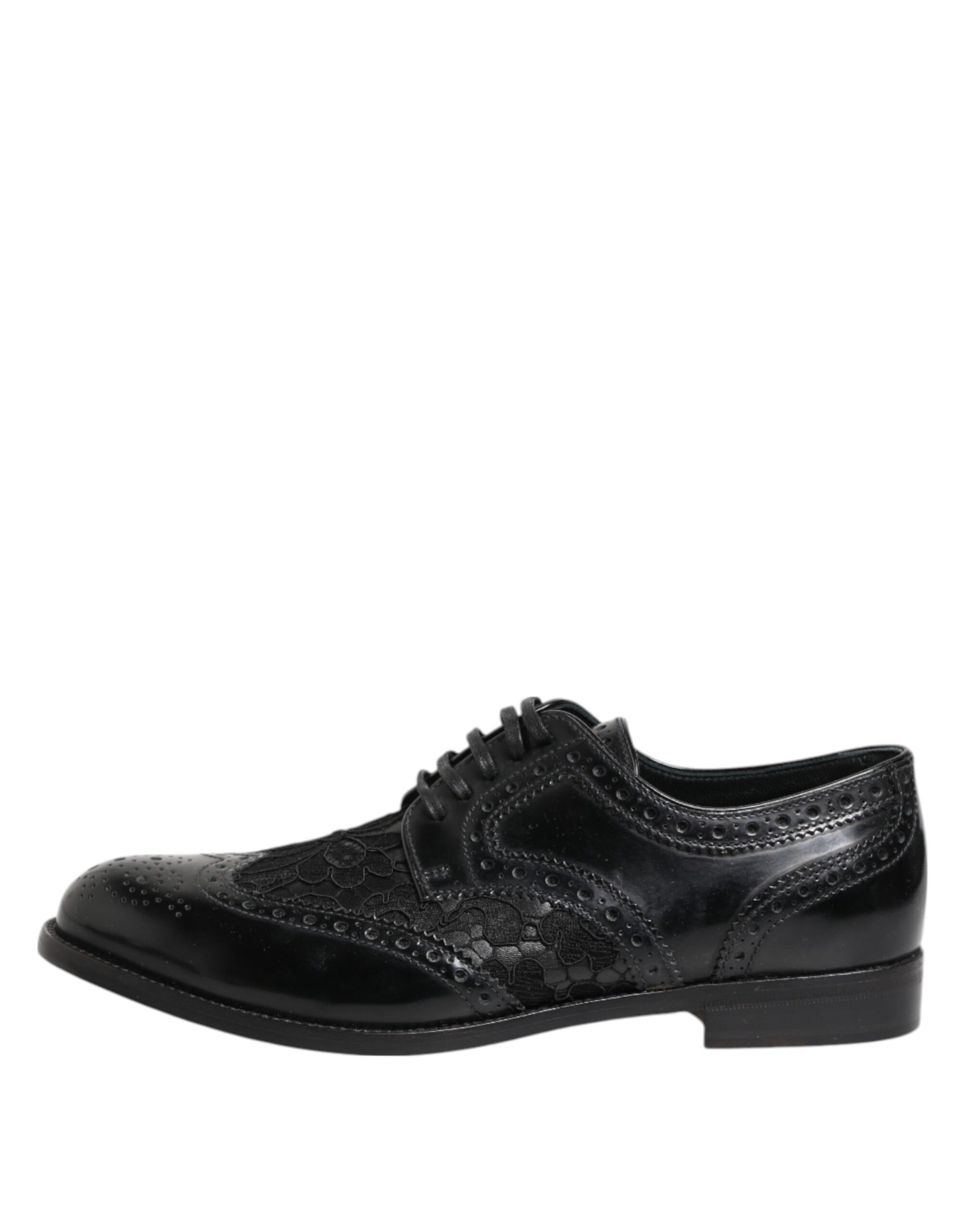 Dolce & Gabbana Black Leather Floral Lace Dress Formal  Shoes | Regal Royce
