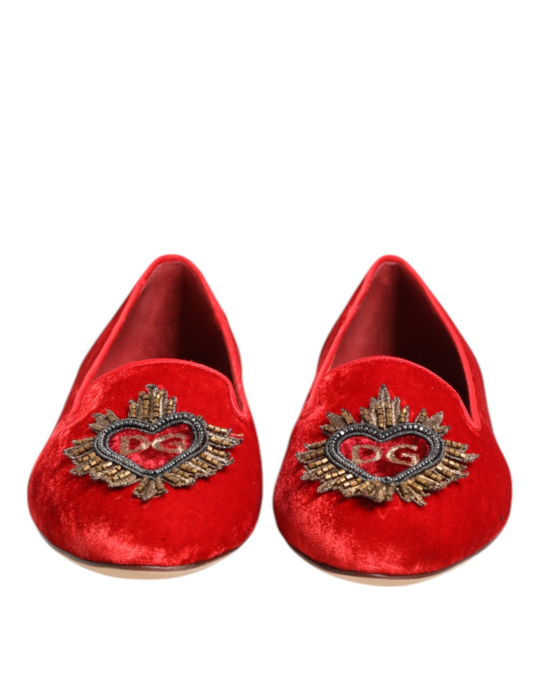 Dolce & Gabbana Red Velvet DG Heart Loafers Flat Shoes | Regal Royce