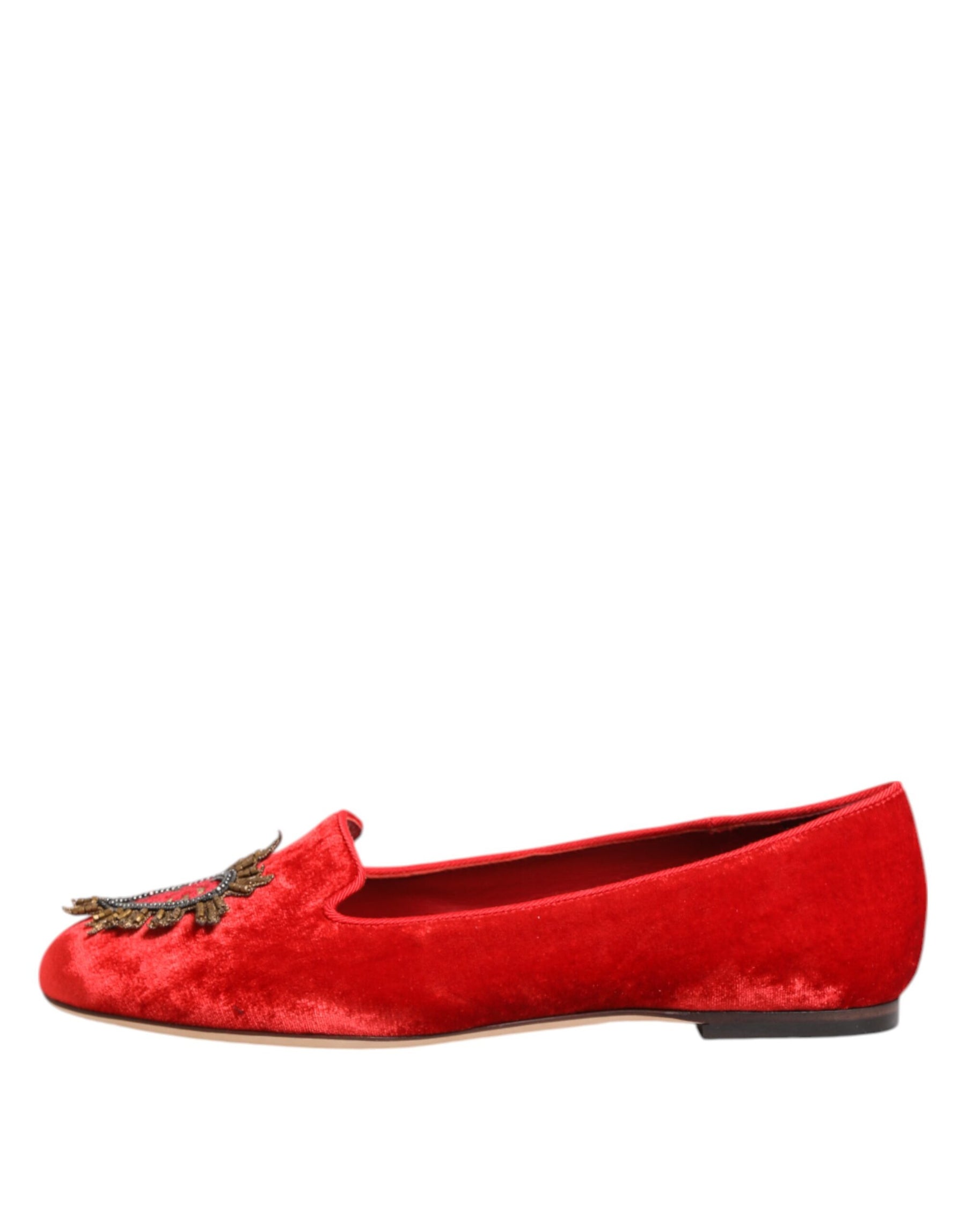 Dolce & Gabbana Red Velvet DG Heart Loafers Flat Shoes | Regal Royce