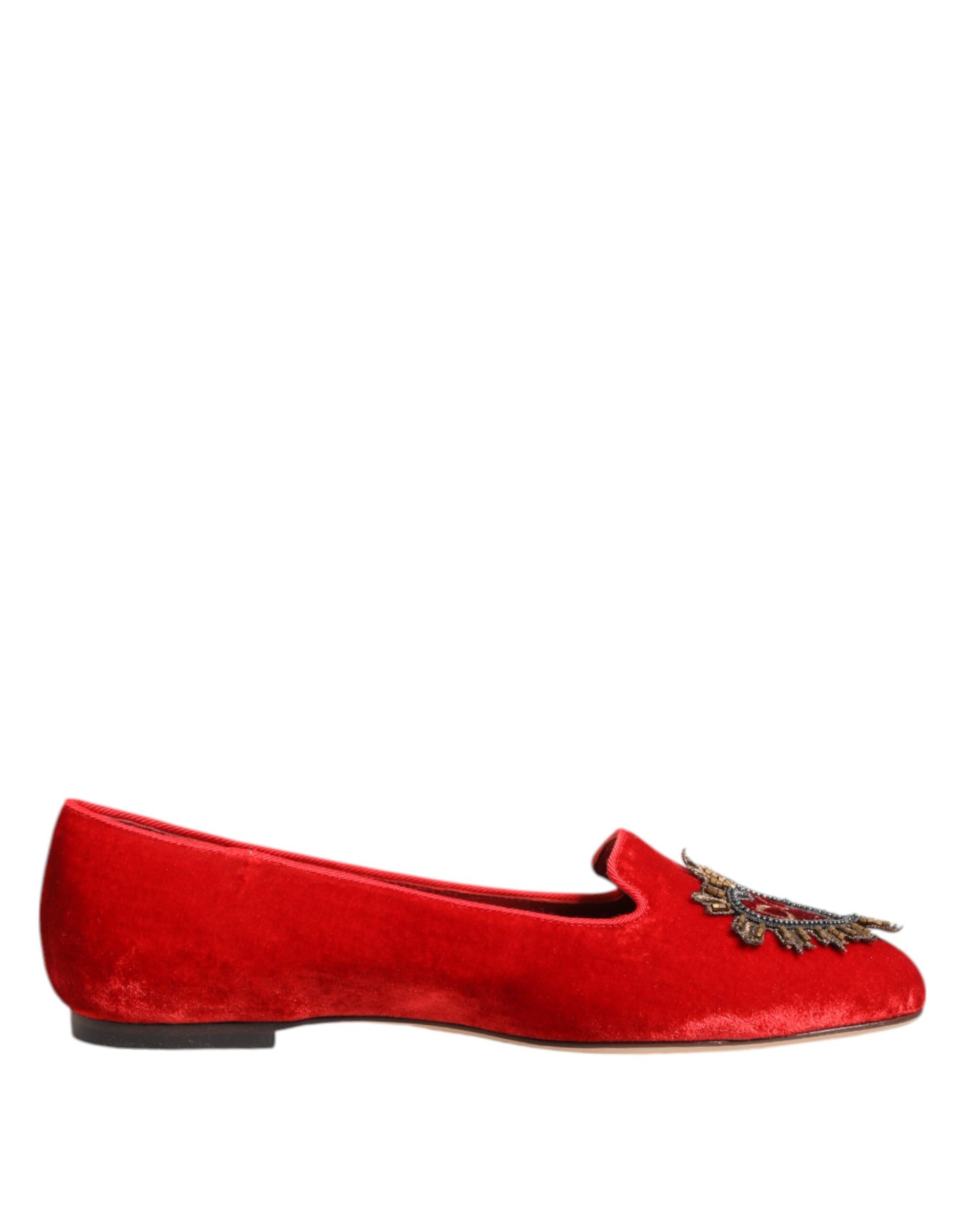 Dolce & Gabbana Red Velvet DG Heart Loafers Flat Shoes | Regal Royce