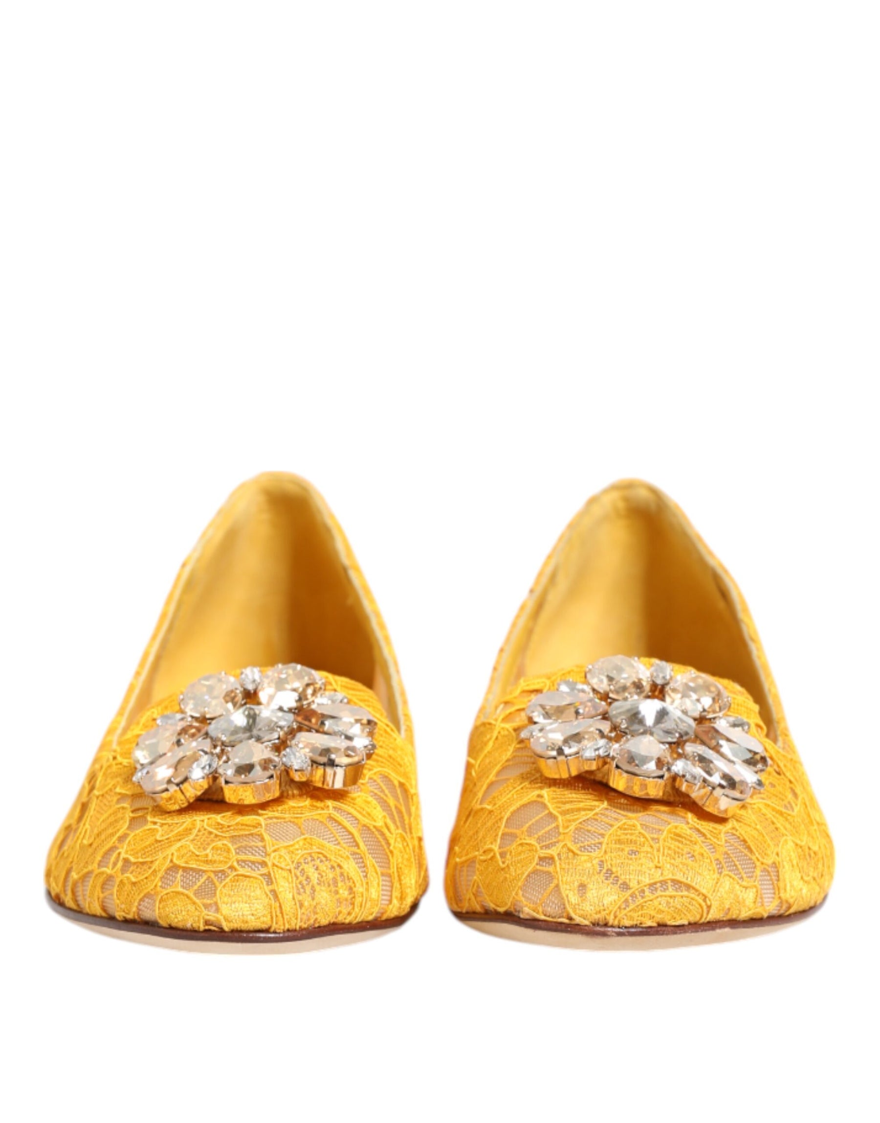 Dolce & Gabbana Yellow Taormina Lace Crystals Flats Shoes | Regal Royce