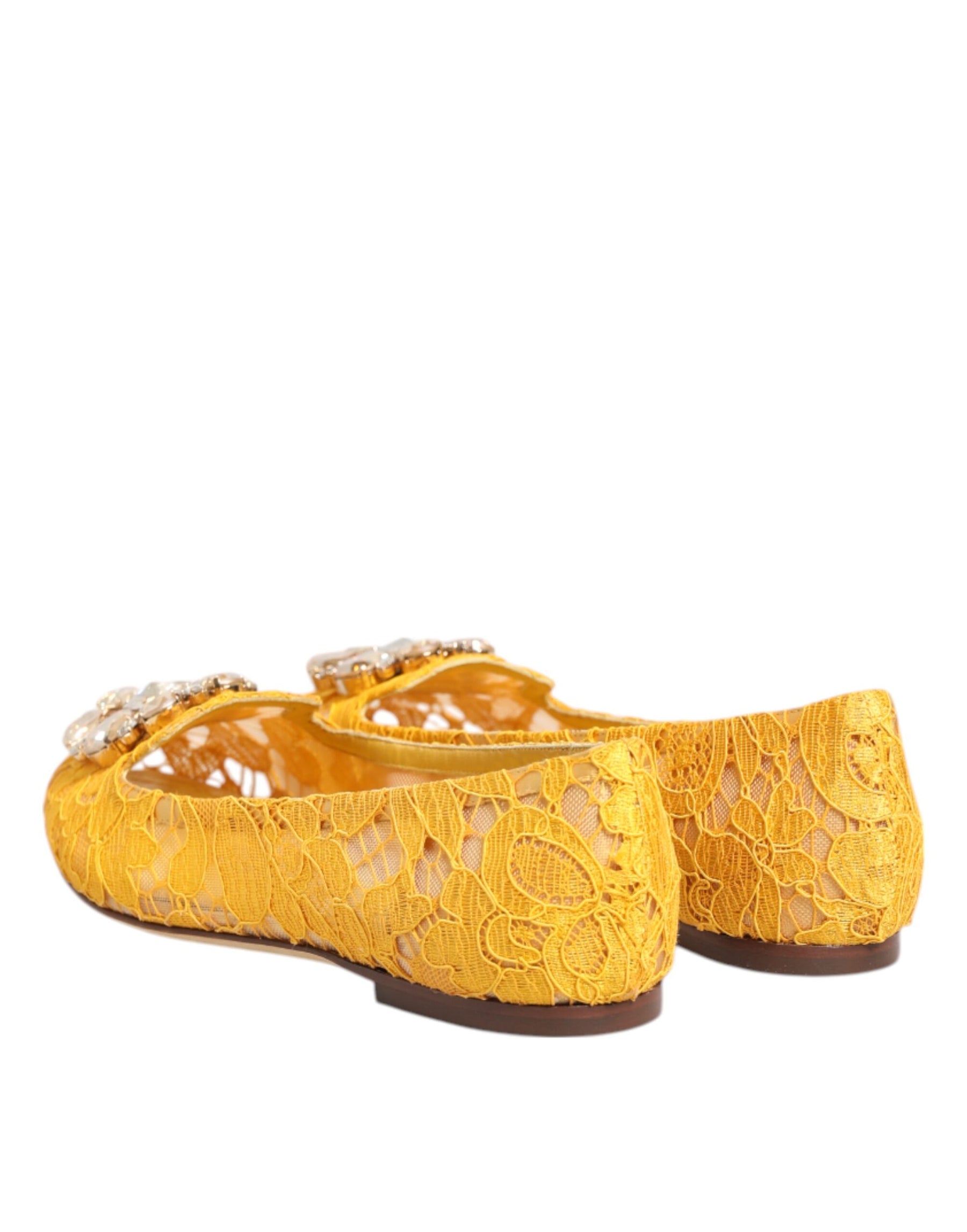 Dolce & Gabbana Yellow Taormina Lace Crystals Flats Shoes | Regal Royce
