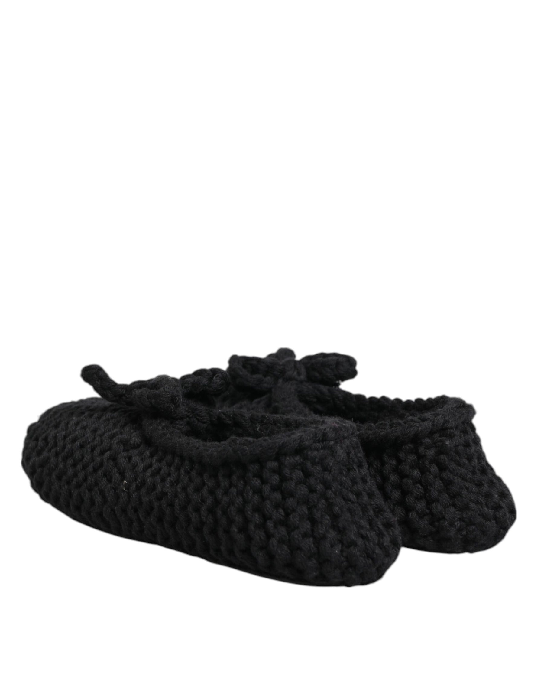 Dolce & Gabbana Black Wool Knit Slip On Ballerina Flats Shoes | Regal Royce