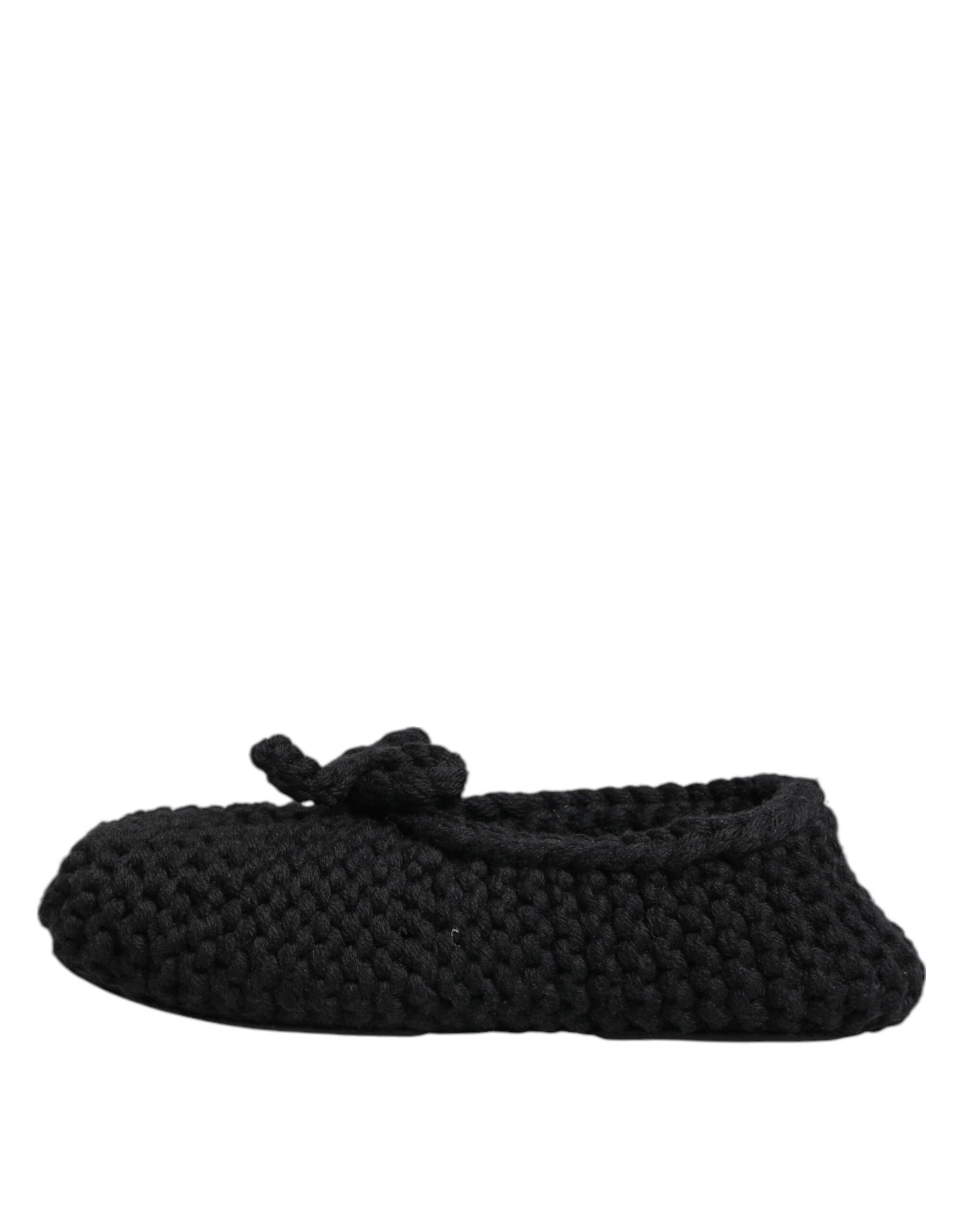 Dolce & Gabbana Black Wool Knit Slip On Ballerina Flats Shoes | Regal Royce