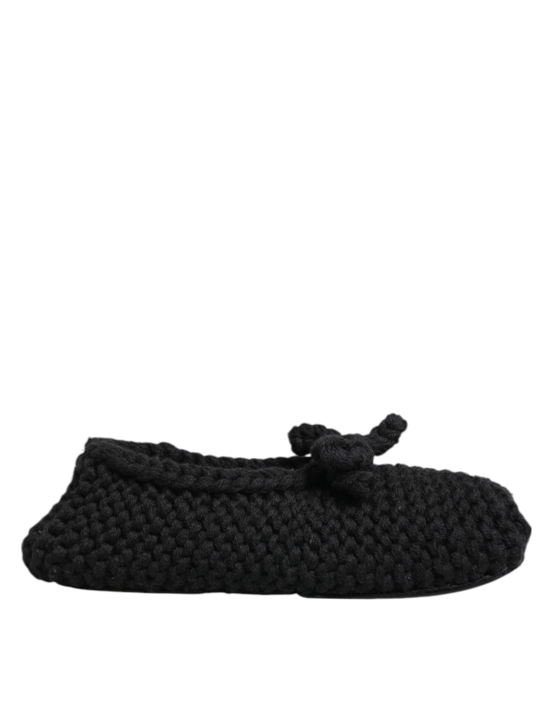 Dolce & Gabbana Black Wool Knit Slip On Ballerina Flats Shoes | Regal Royce