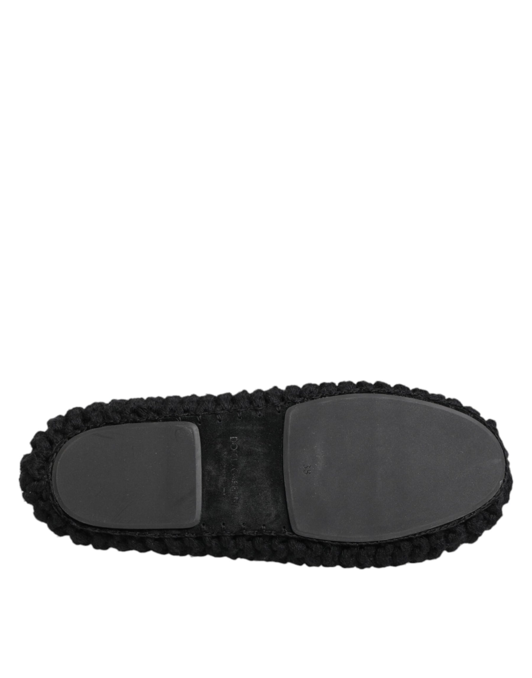 Dolce & Gabbana Black Wool Knit Slip On Ballerina Flats Shoes | Regal Royce