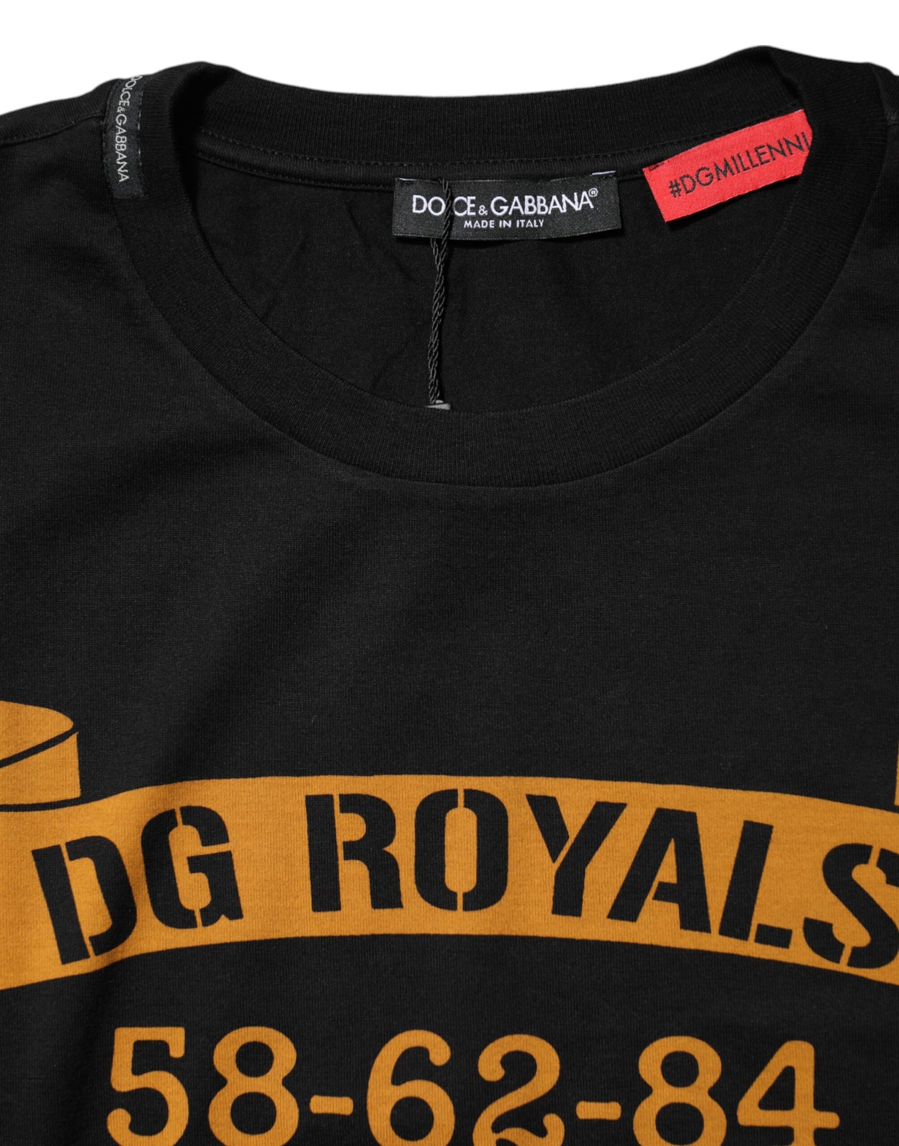 Dolce & Gabbana Black DG Royals Cotton Crew Neck T-shirt | Regal Royce
