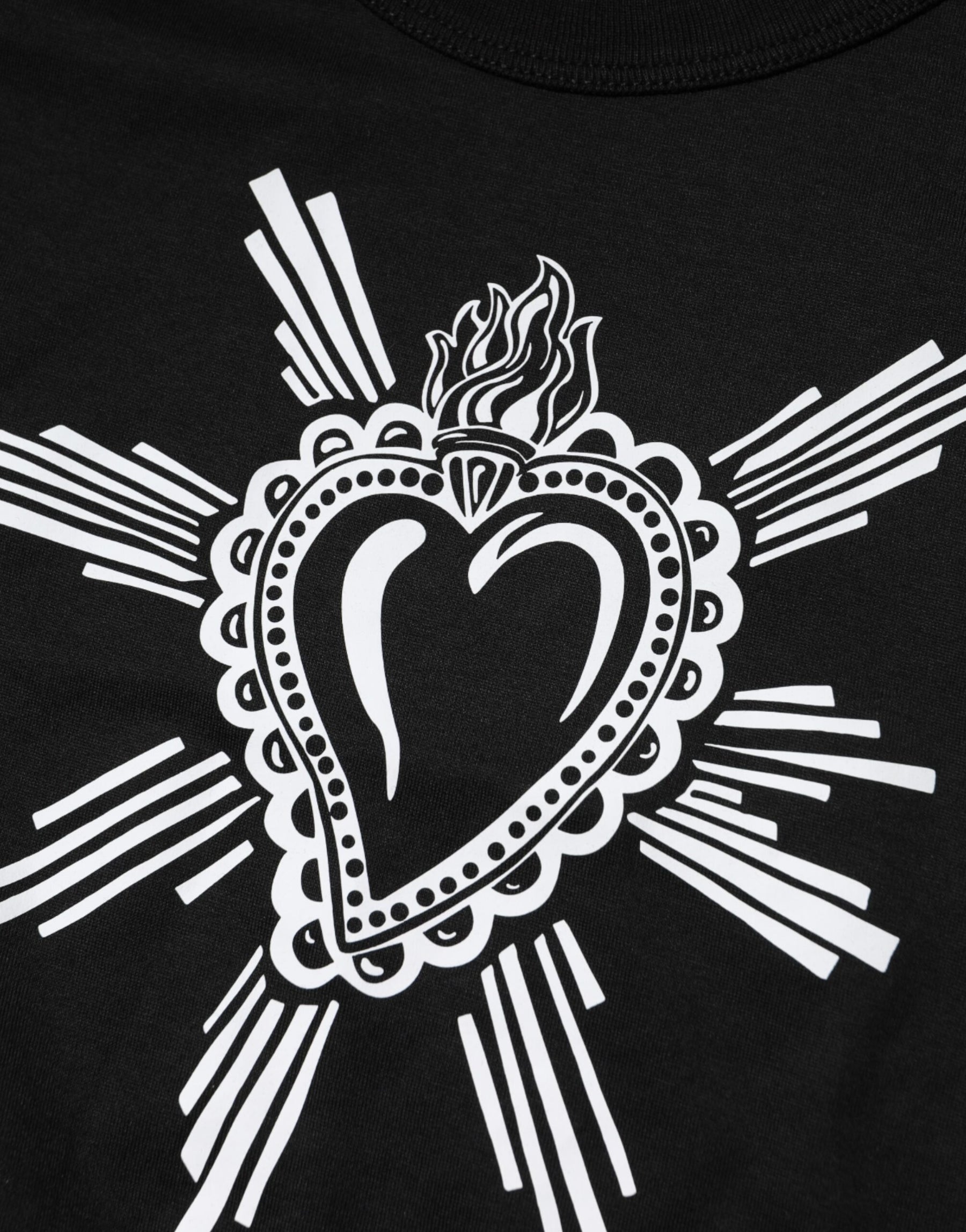 Dolce & Gabbana Black Sacred Heart Cotton Crew Neck T-shirt | Regal Royce