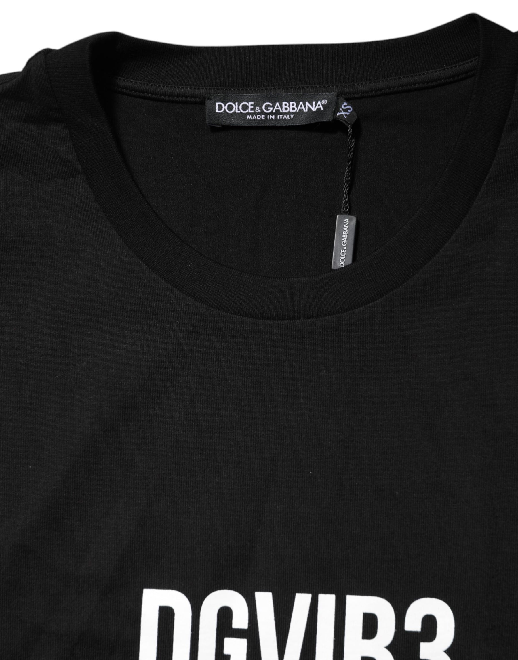 Dolce & Gabbana Black DG Vib3 Print Cotton Crew Neck T-shirt | Regal Royce