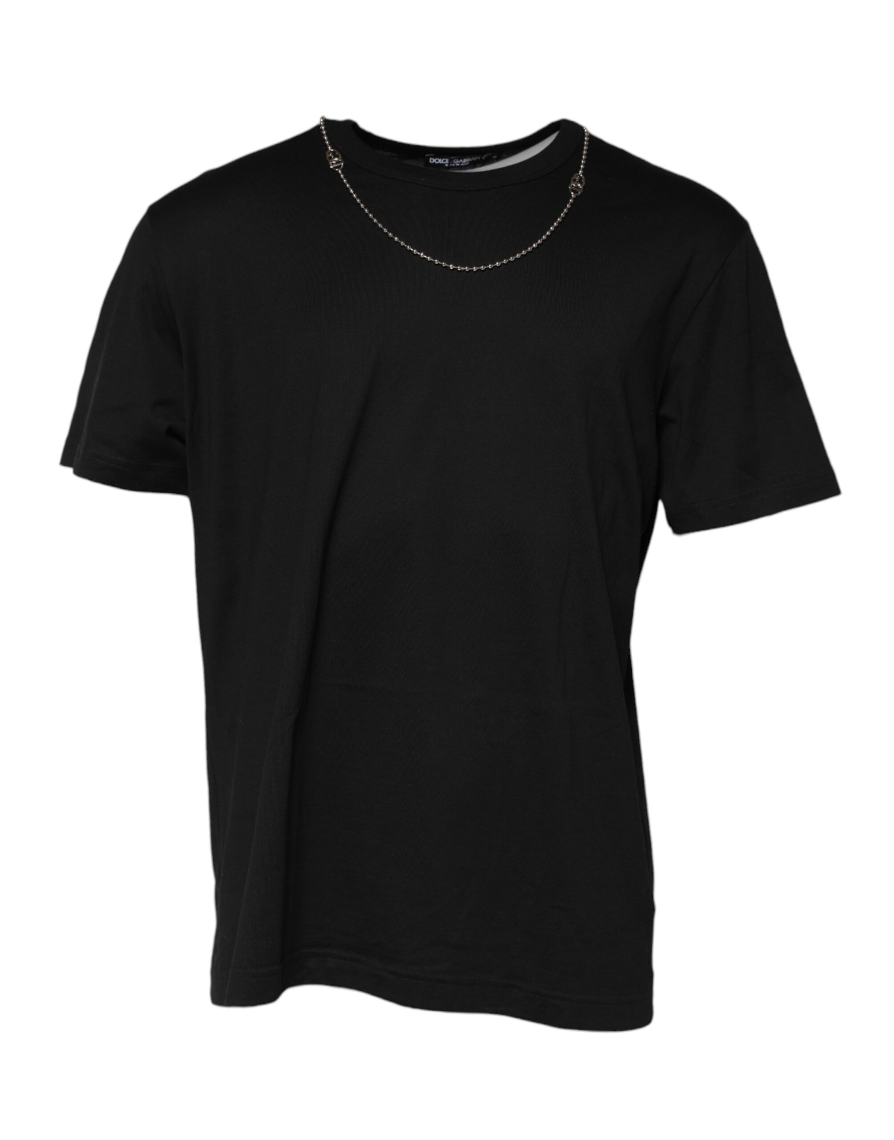 Dolce & Gabbana Black Chain Necklace Cotton Crewneck T-shirt | Regal Royce