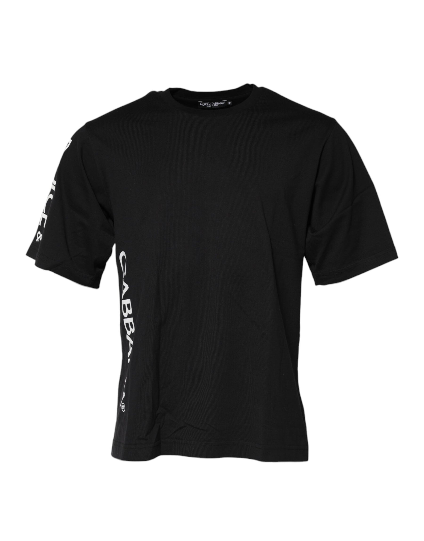 Dolce & Gabbana Black Logo Print Cotton Men Crew Neck T-shirt | Regal Royce