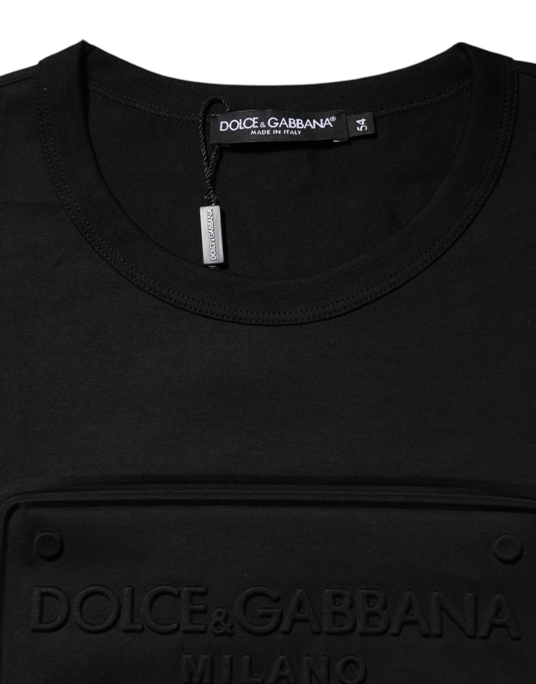 Dolce & Gabbana Black Embossed Logo Cotton Crew Neck T-shirt | Regal Royce