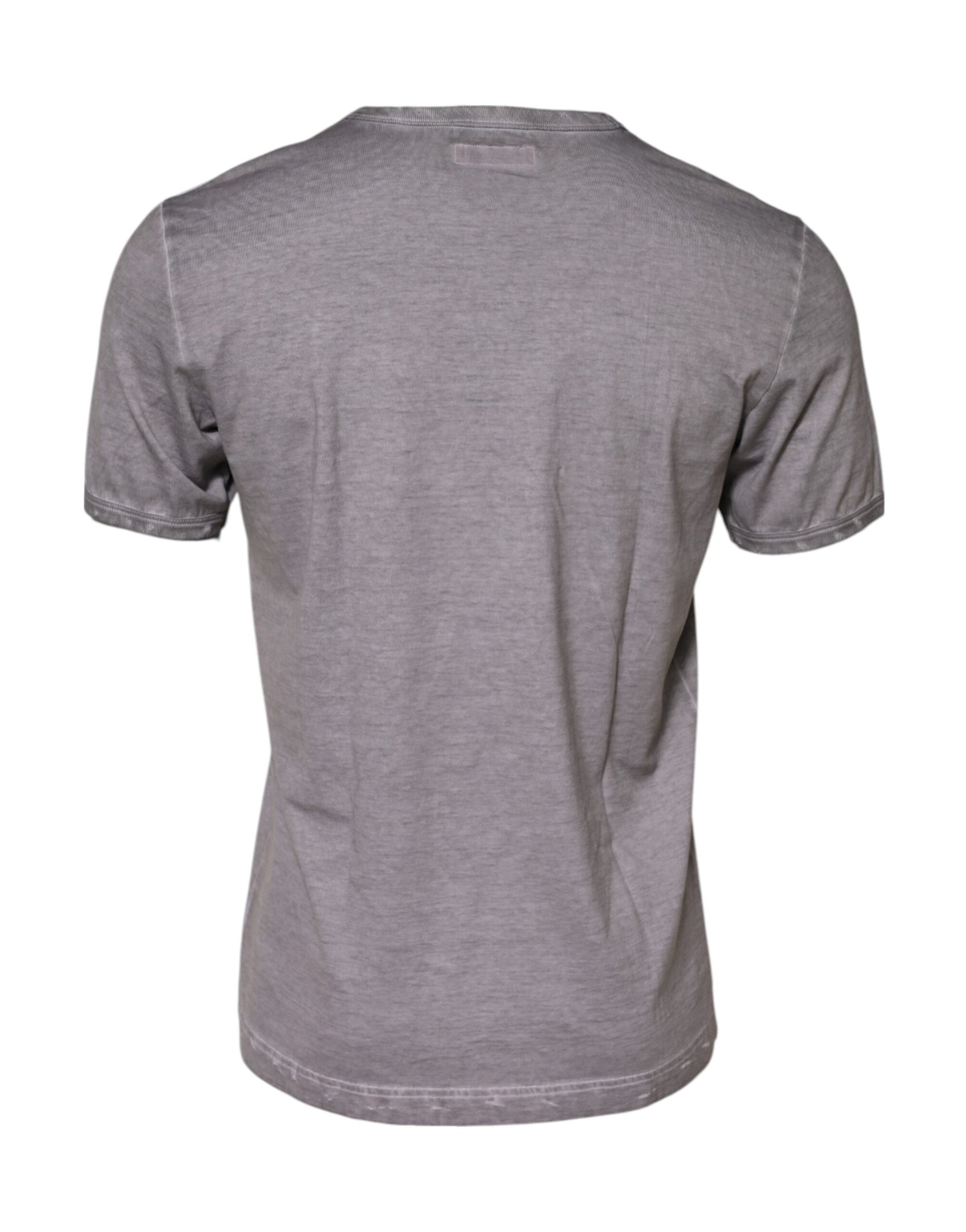 Dolce & Gabbana Gray Graphic Print Cotton Crew Neck T-shirt | Regal Royce
