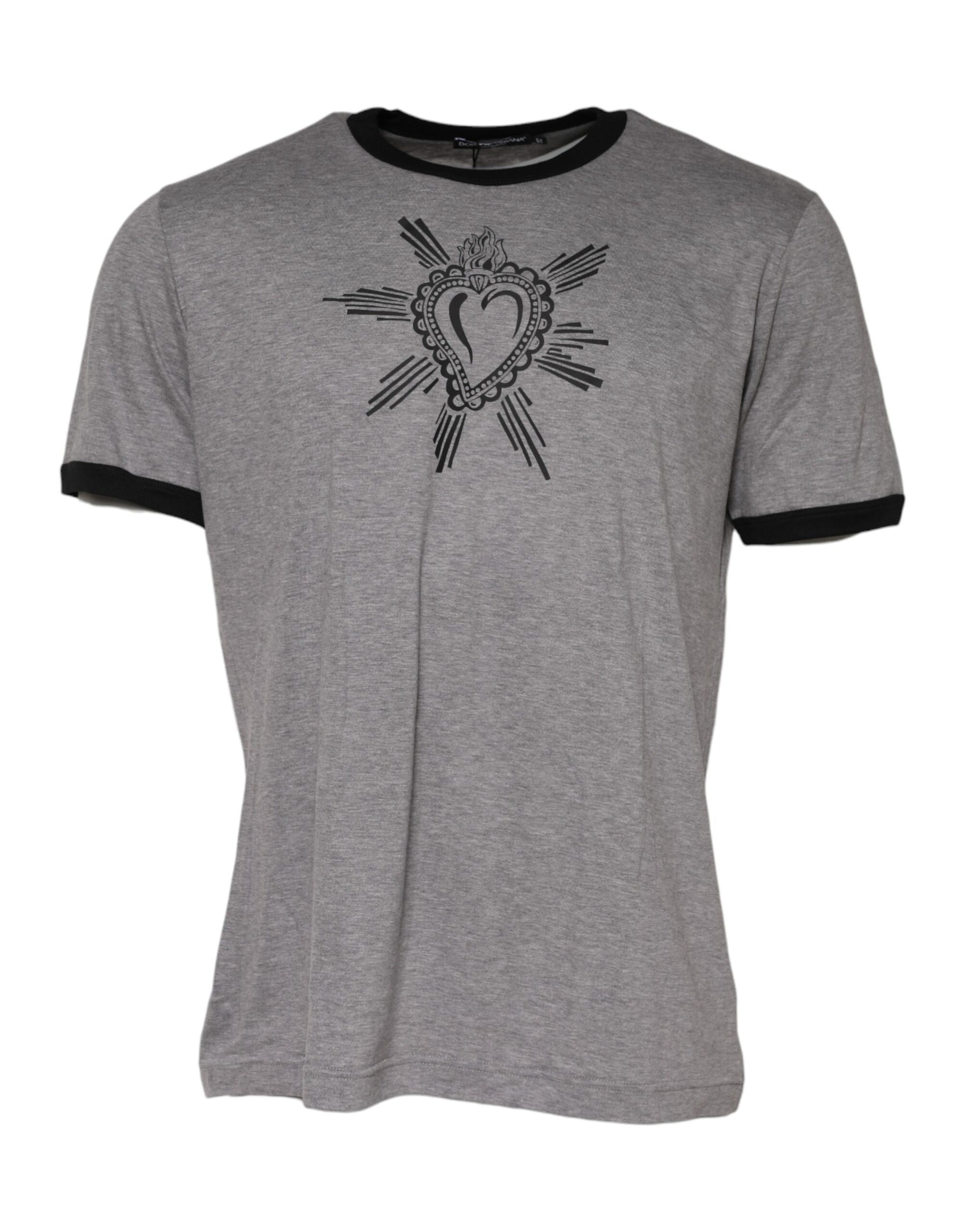 Dolce & Gabbana Gray Sacred Heart Cotton Crew Neck T-shirt | Regal Royce
