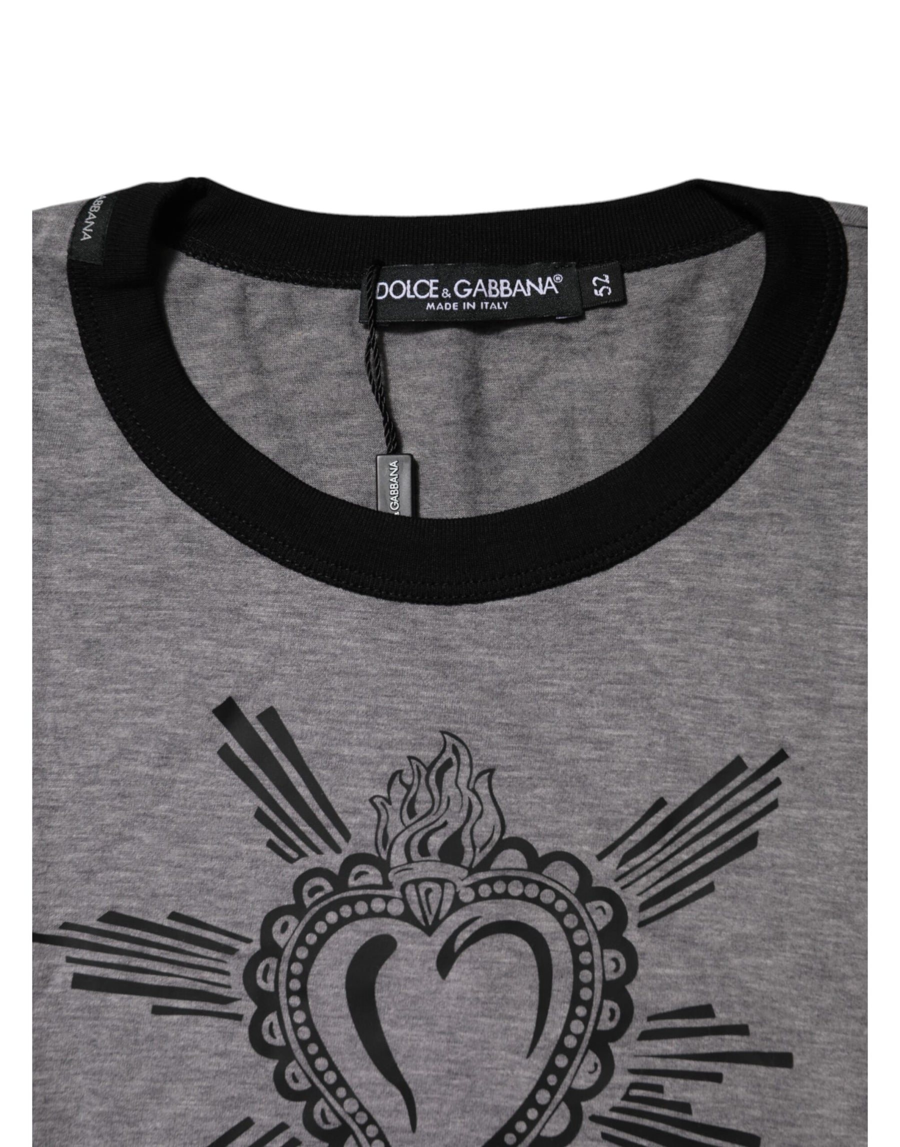 Dolce & Gabbana Gray Sacred Heart Cotton Crew Neck T-shirt | Regal Royce