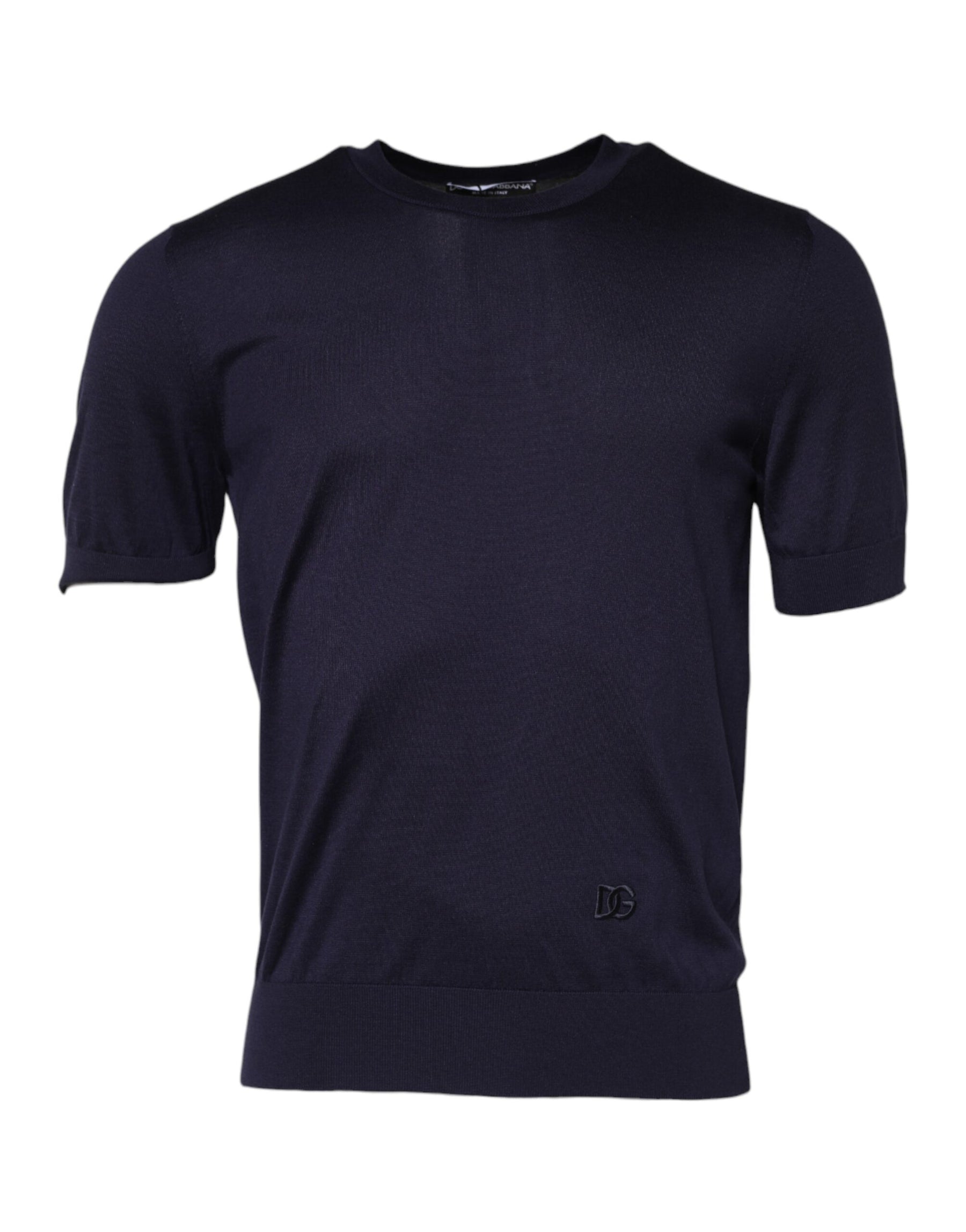 Dolce & Gabbana Dark Blue Silk Crew Neck Short Sleeves T-shirt | Regal Royce
