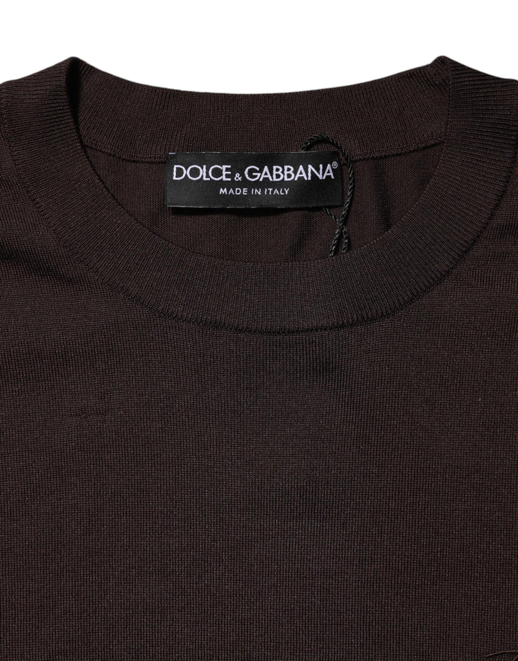 Dolce & Gabbana Brown Silk Crew Neck Short Sleeves T-shirt | Regal Royce