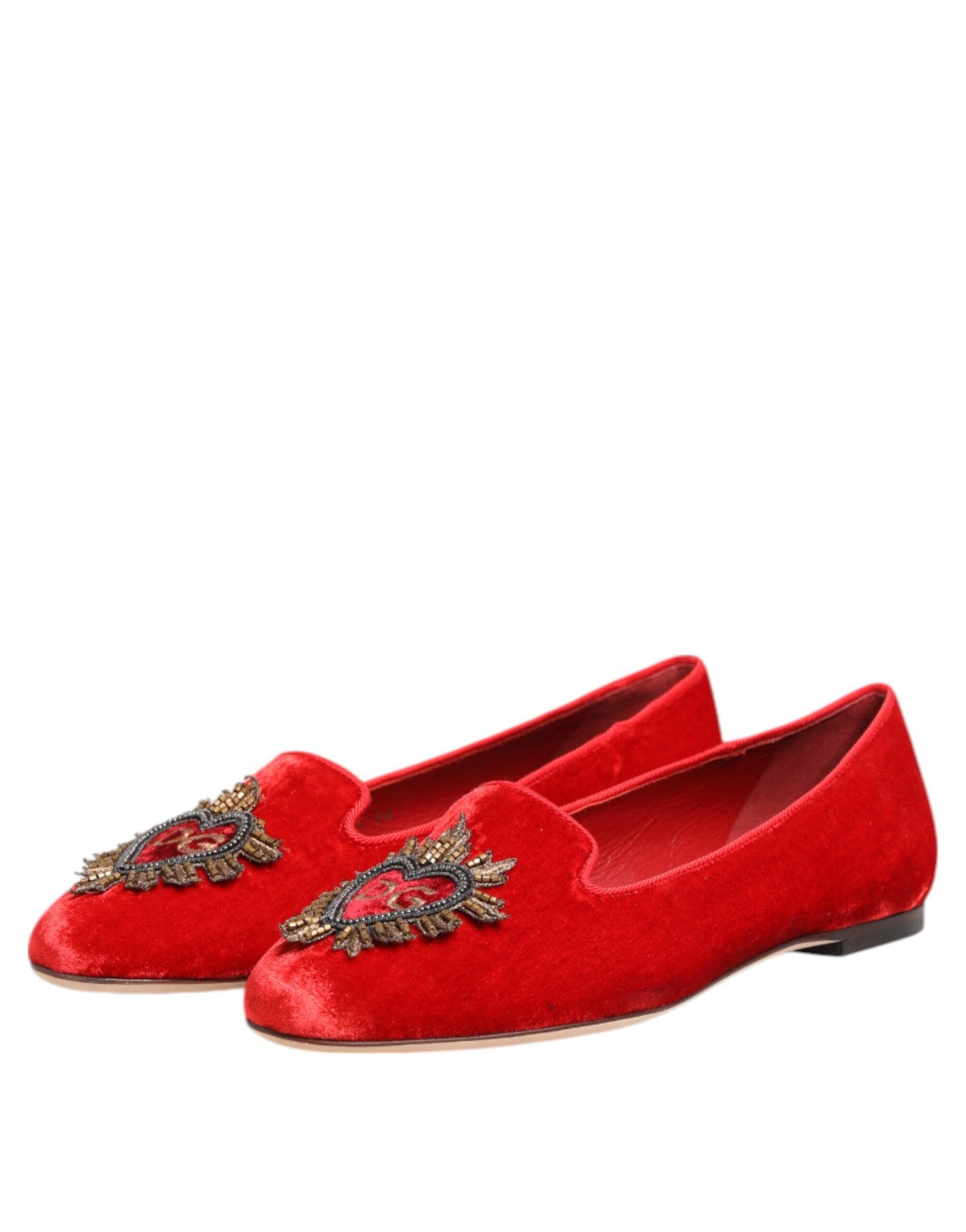 Dolce & Gabbana Red Velvet DG Heart Loafers Flats Shoes | Regal Royce