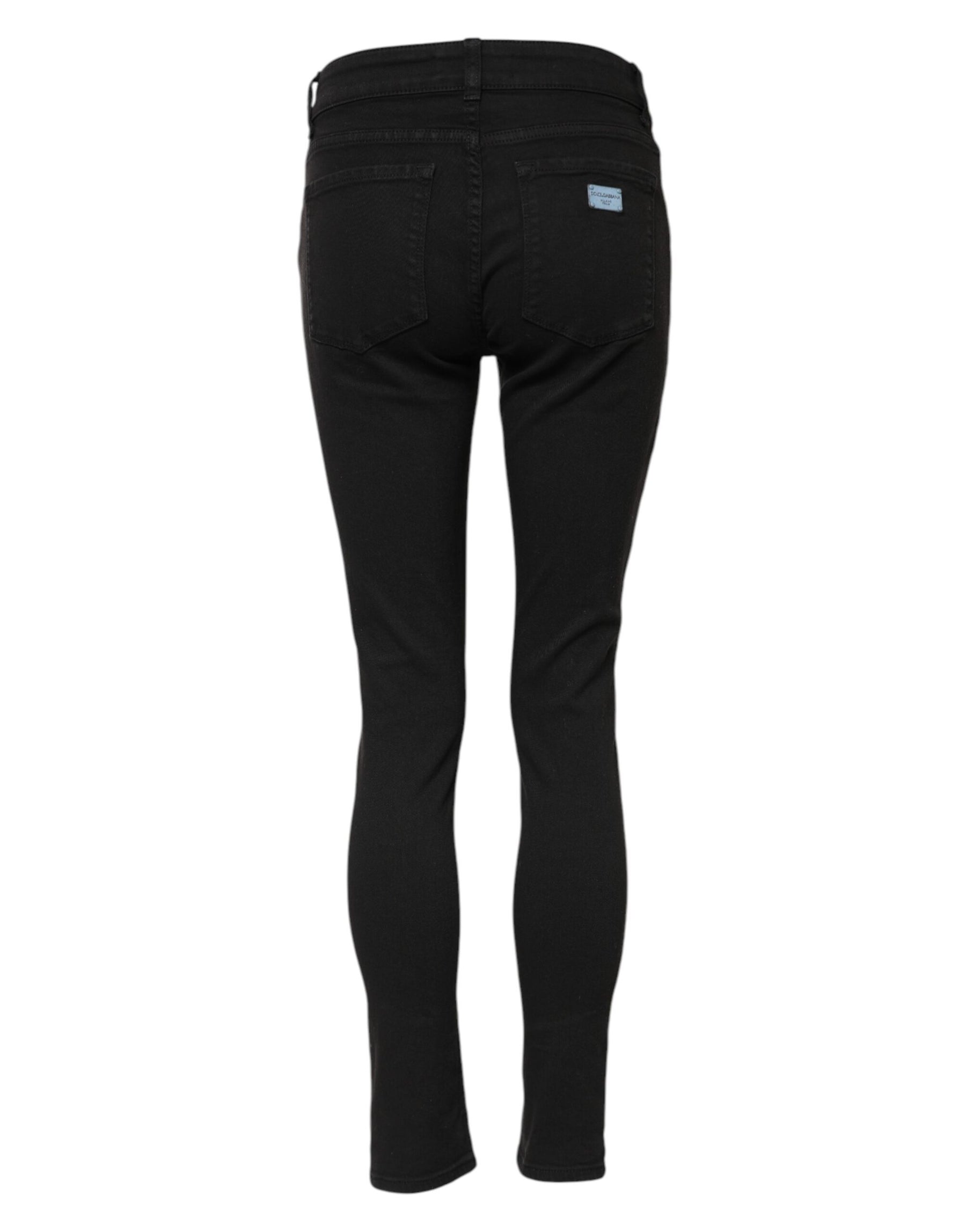Dolce & Gabbana Black Cotton Skinny Mid Waist Denim Jeans | Regal Royce