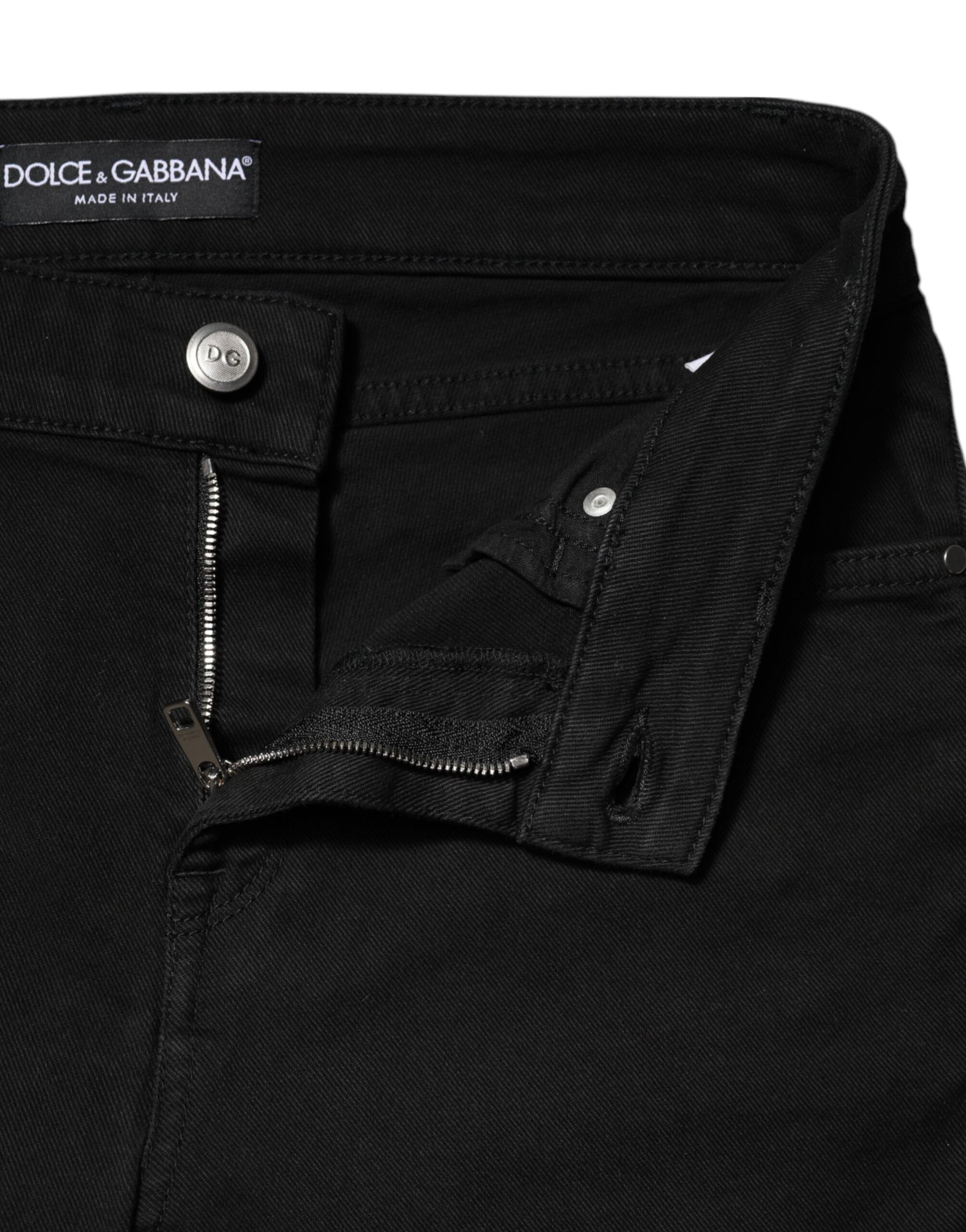 Dolce & Gabbana Black Cotton Skinny Mid Waist Denim Jeans | Regal Royce
