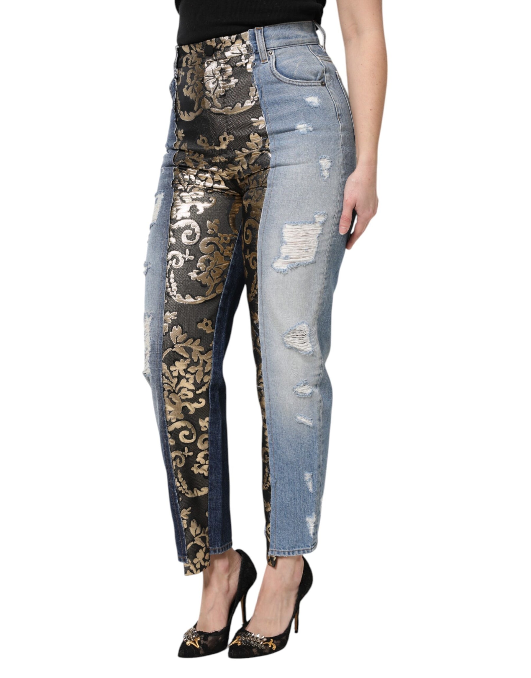Dolce & Gabbana Multicolor Patchwork Tapered Denim Jeans | Regal Royce