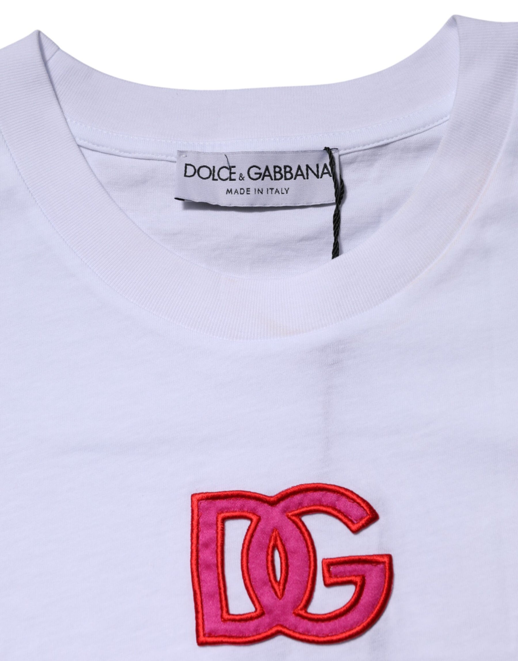 Dolce & Gabbana White Cotton DG Logo Embroidery Top T-shirt | Regal Royce