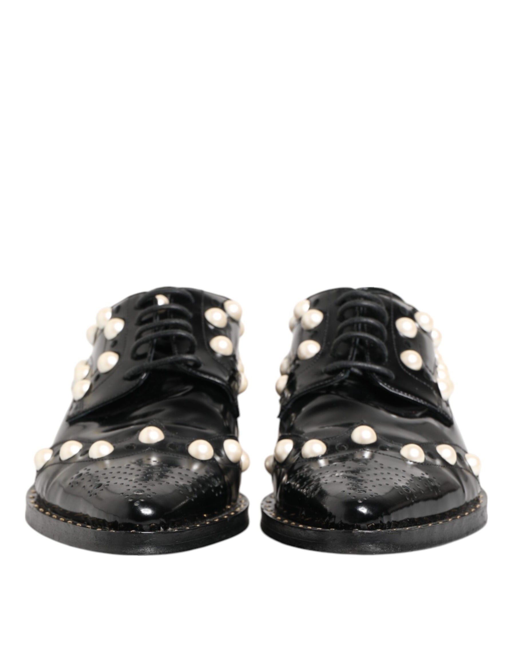 Dolce & Gabbana Black Leather Faux Pearl Dress Broque Shoes | Regal Royce