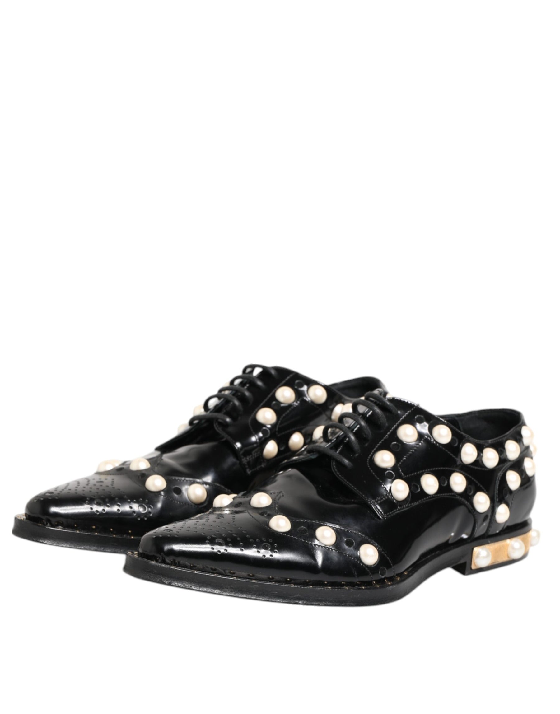 Dolce & Gabbana Black Leather Faux Pearl Dress Broque Shoes | Regal Royce