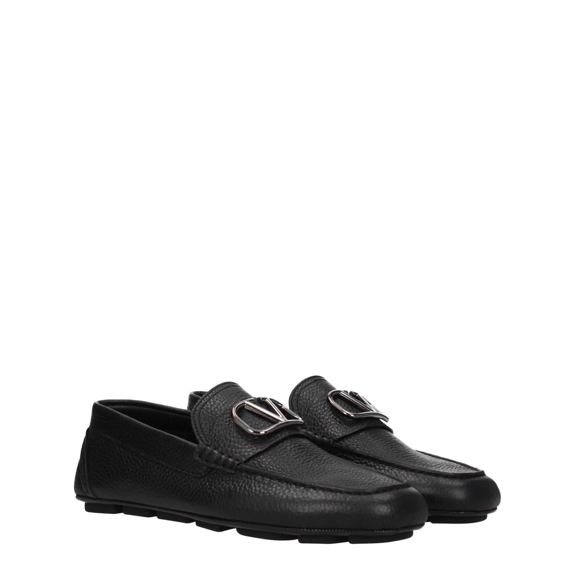 Valentino Garavani Black Leather Slip-On Loafers