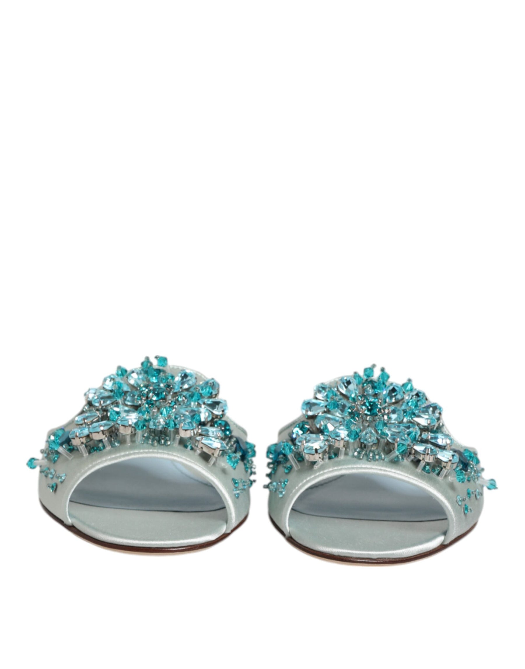 Dolce & Gabbana Silver Blue Leather Bead Embellish Slide Shoes | Regal Royce