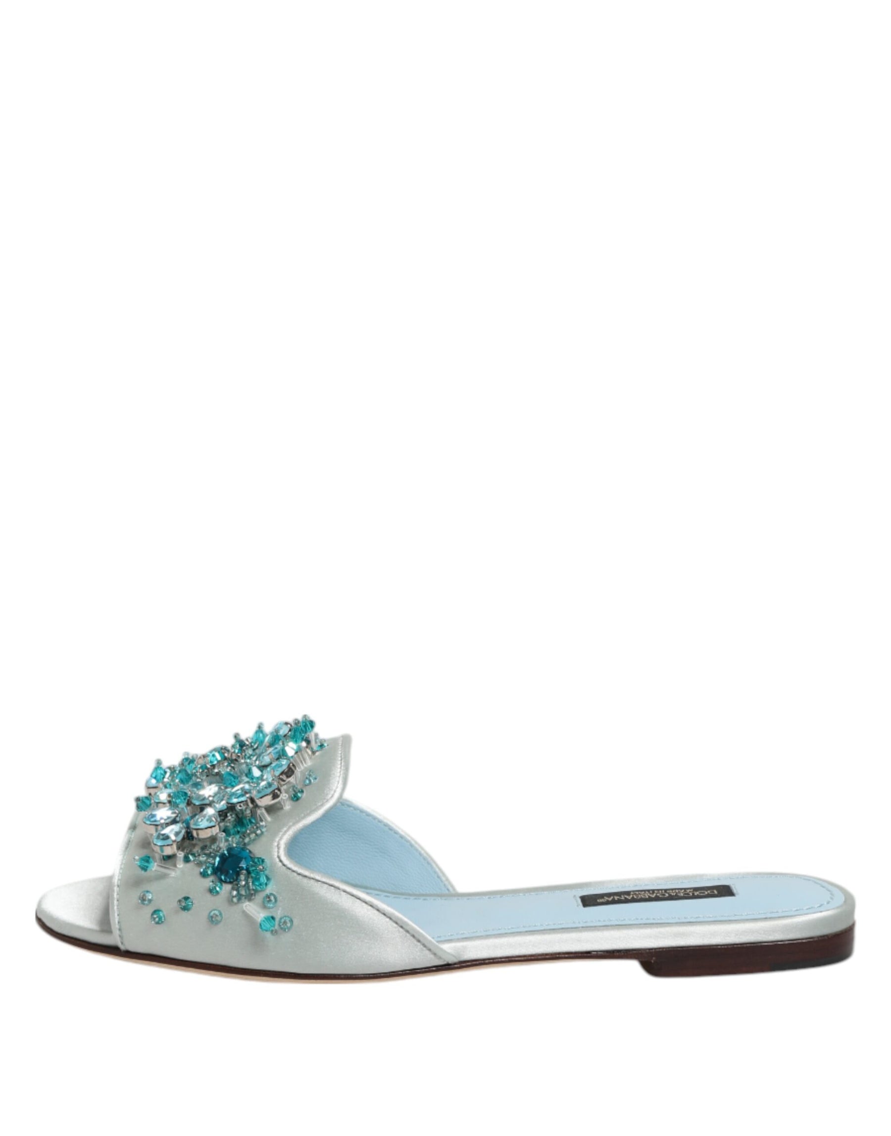 Dolce & Gabbana Silver Blue Leather Bead Embellish Slide Shoes | Regal Royce