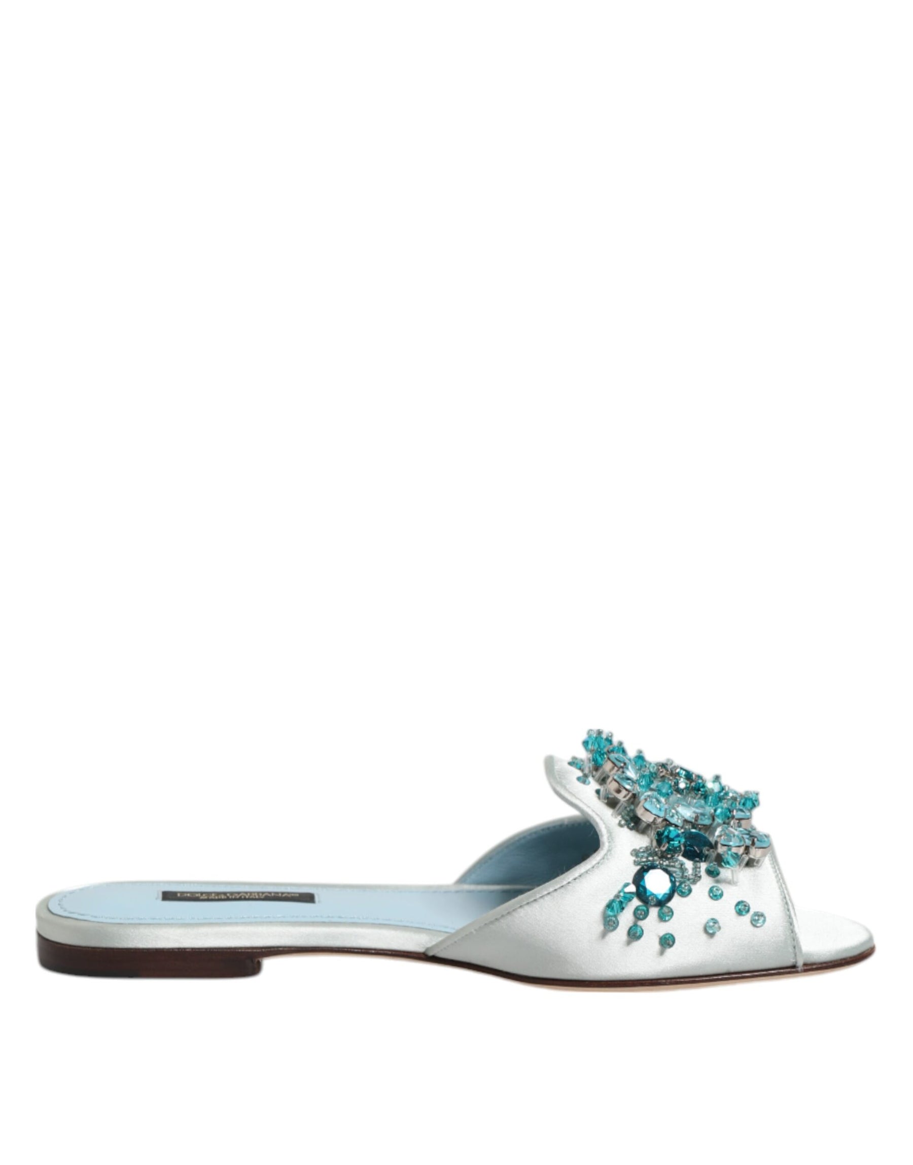 Dolce & Gabbana Silver Blue Leather Bead Embellish Slide Shoes | Regal Royce