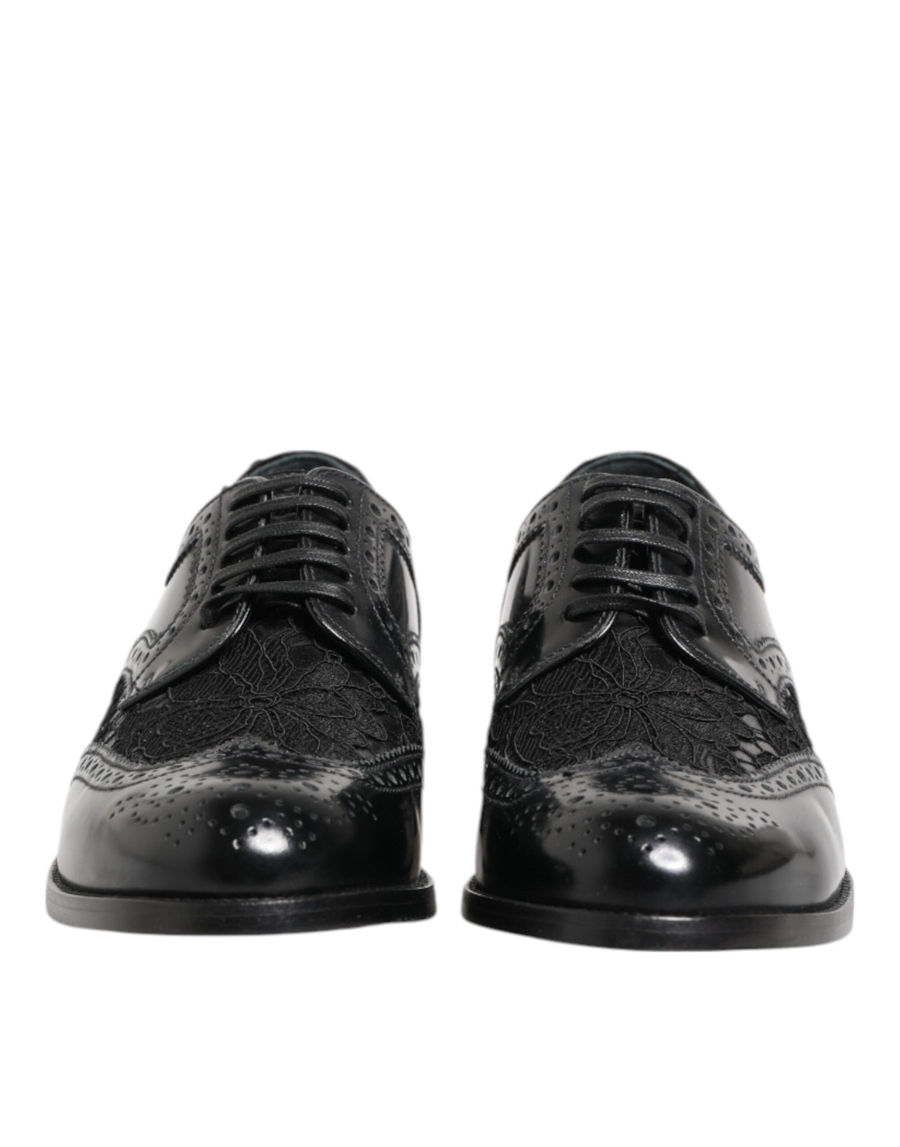 Dolce & Gabbana Black Leather Floral Lace Dress Formal Shoes | Regal Royce
