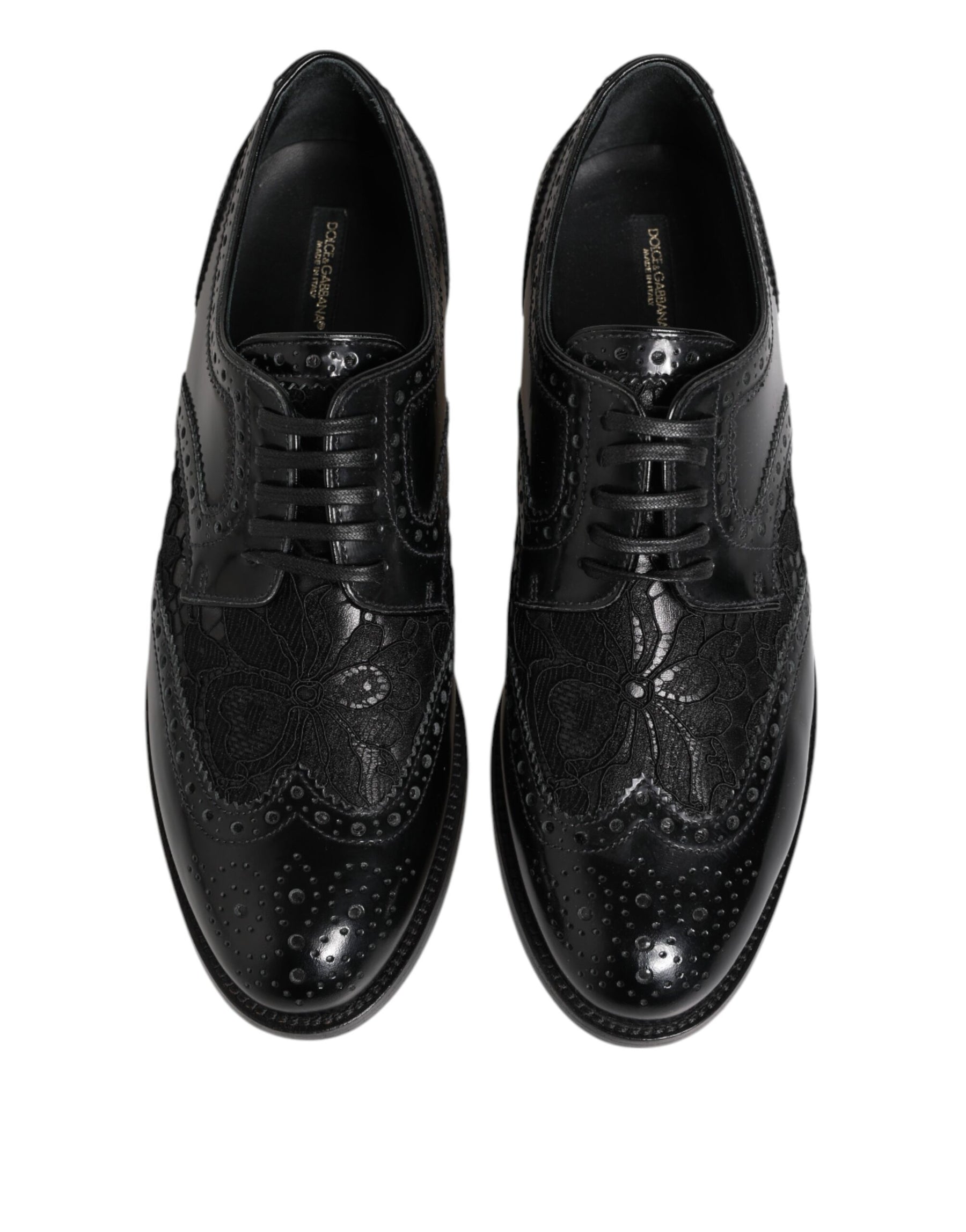 Dolce & Gabbana Black Leather Floral Lace Dress Formal Shoes | Regal Royce