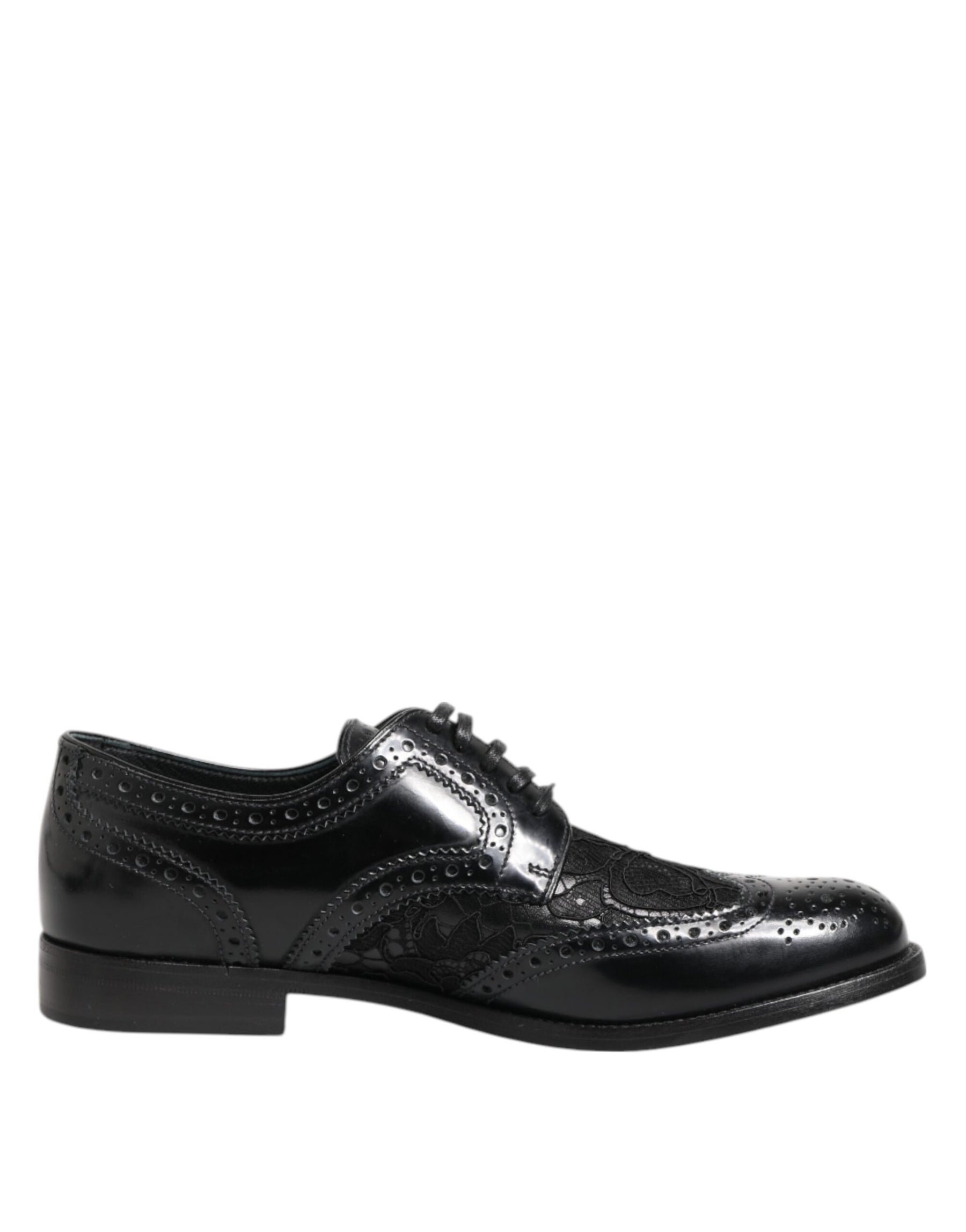Dolce & Gabbana Black Leather Floral Lace Dress Formal Shoes | Regal Royce