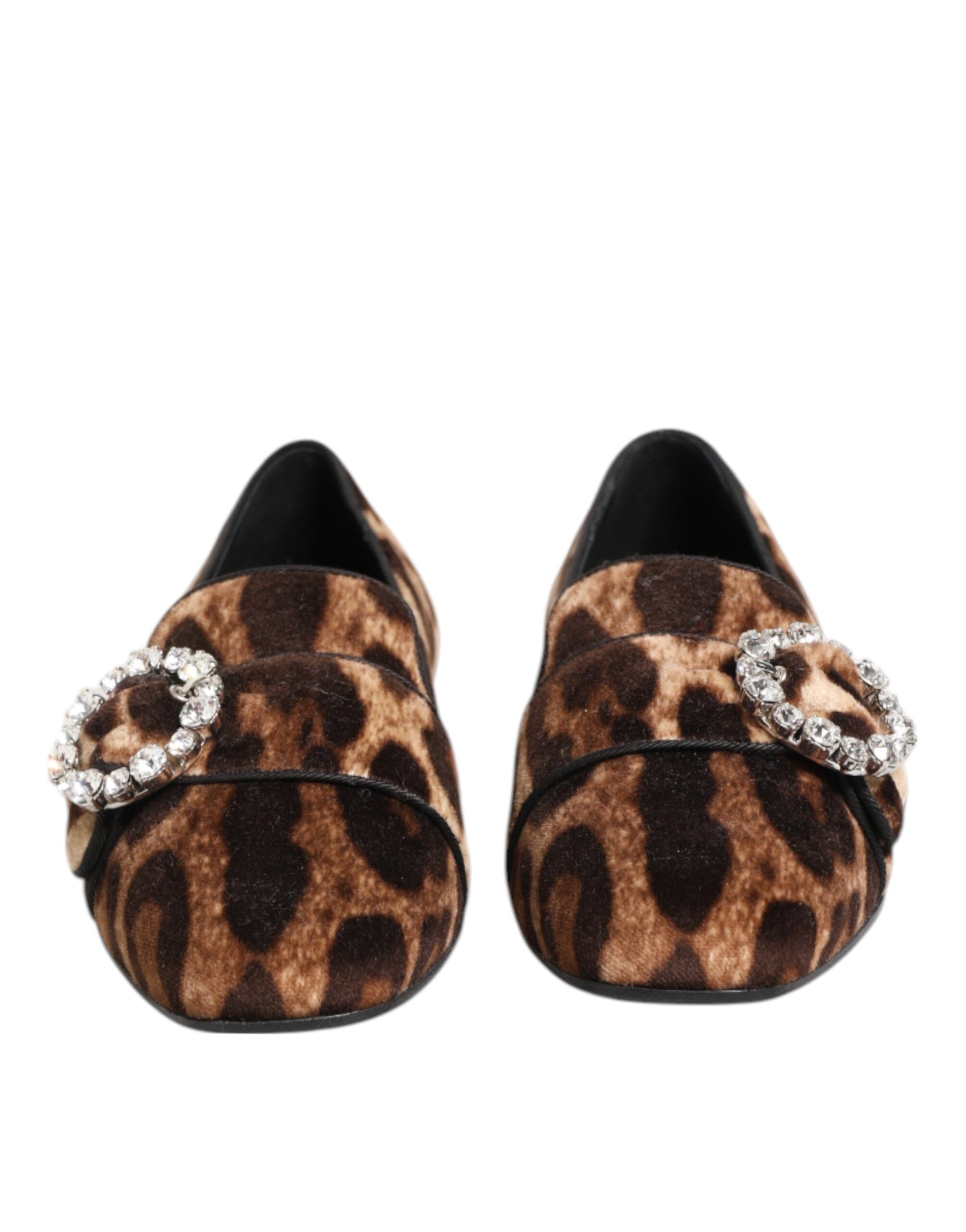 Dolce & Gabbana Brown Leopard Print Crystals Loafers Flats Shoes | Regal Royce