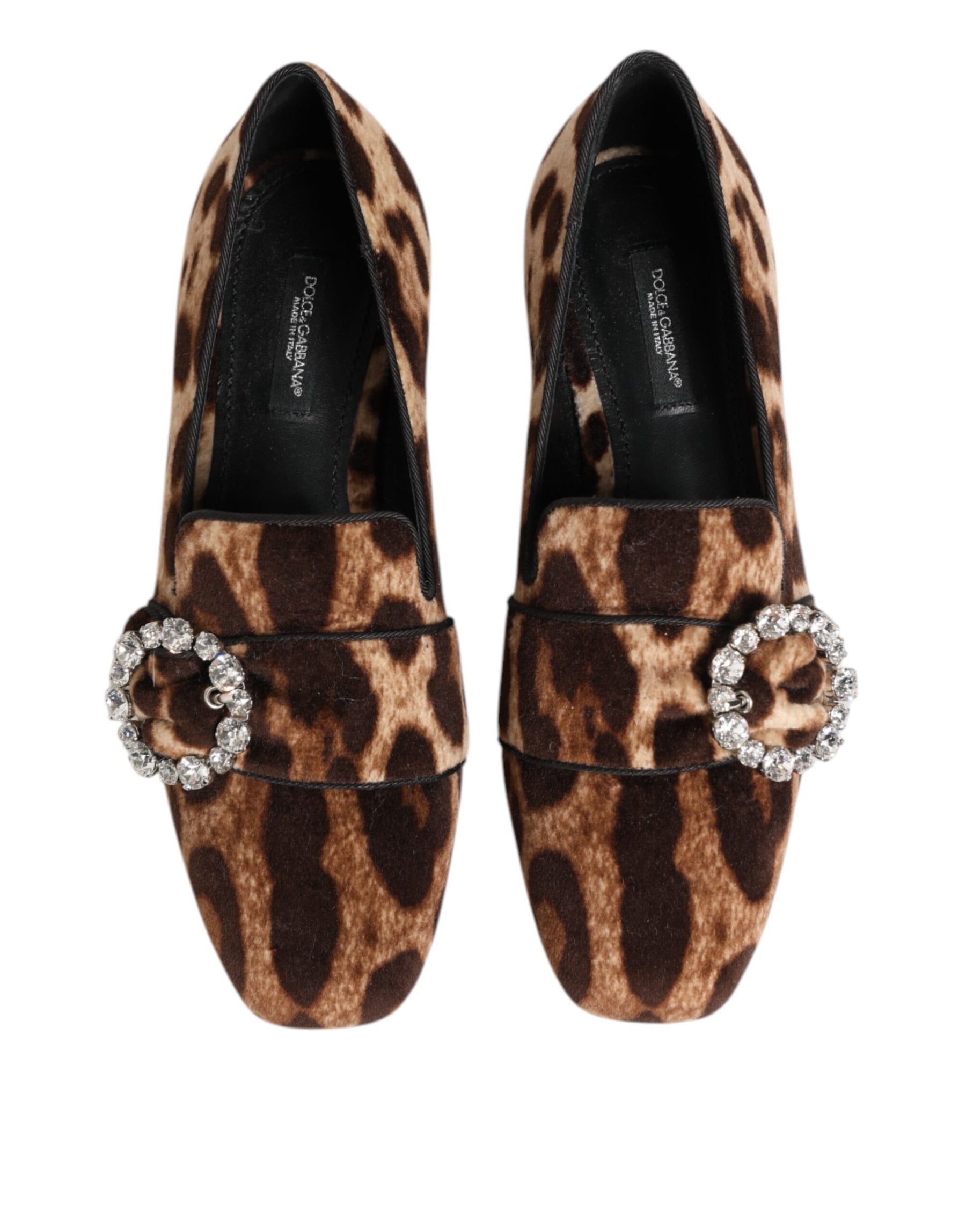 Dolce & Gabbana Brown Leopard Print Crystals Loafers Flats Shoes | Regal Royce