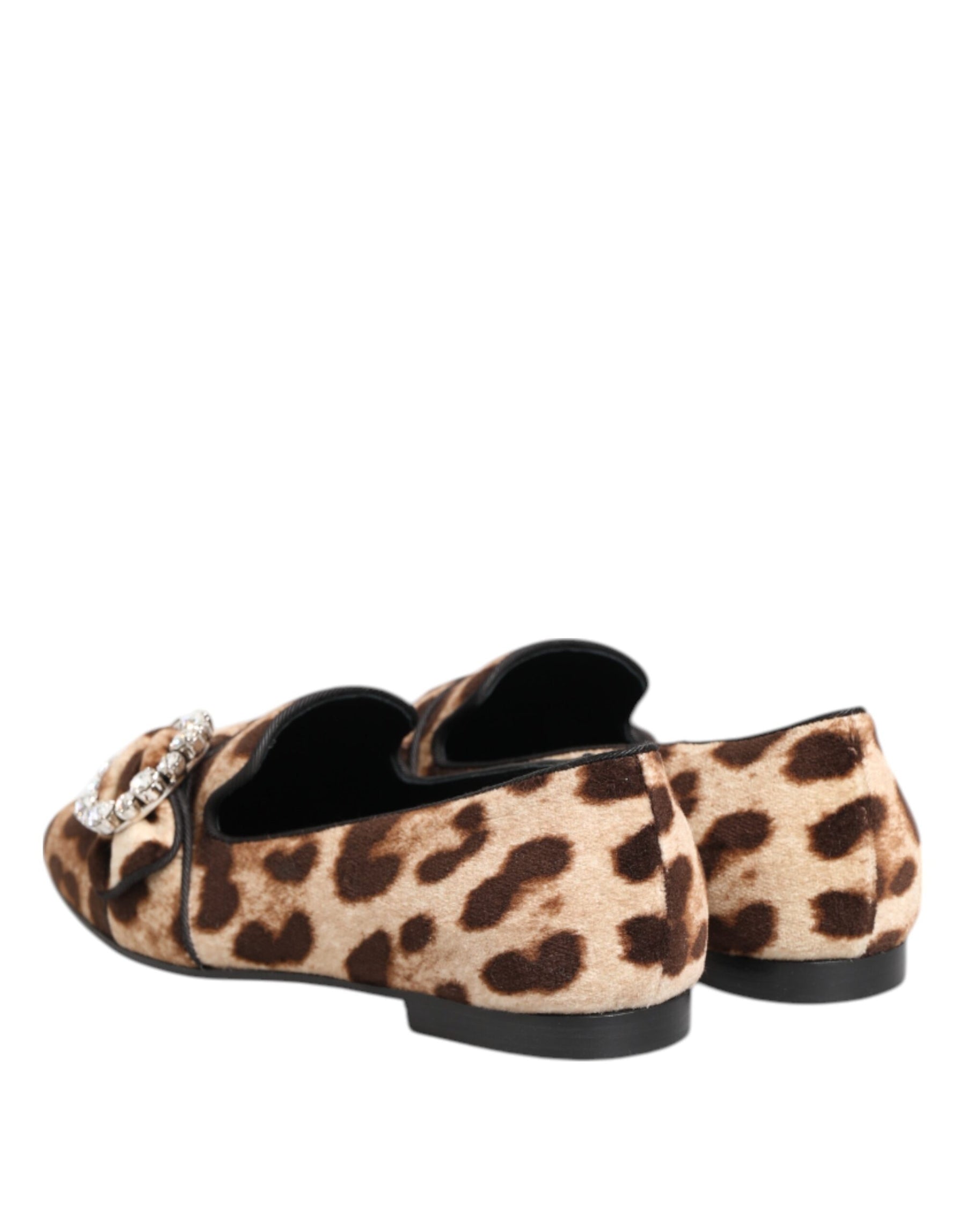 Dolce & Gabbana Brown Leopard Print Crystals Loafers Flats Shoes | Regal Royce