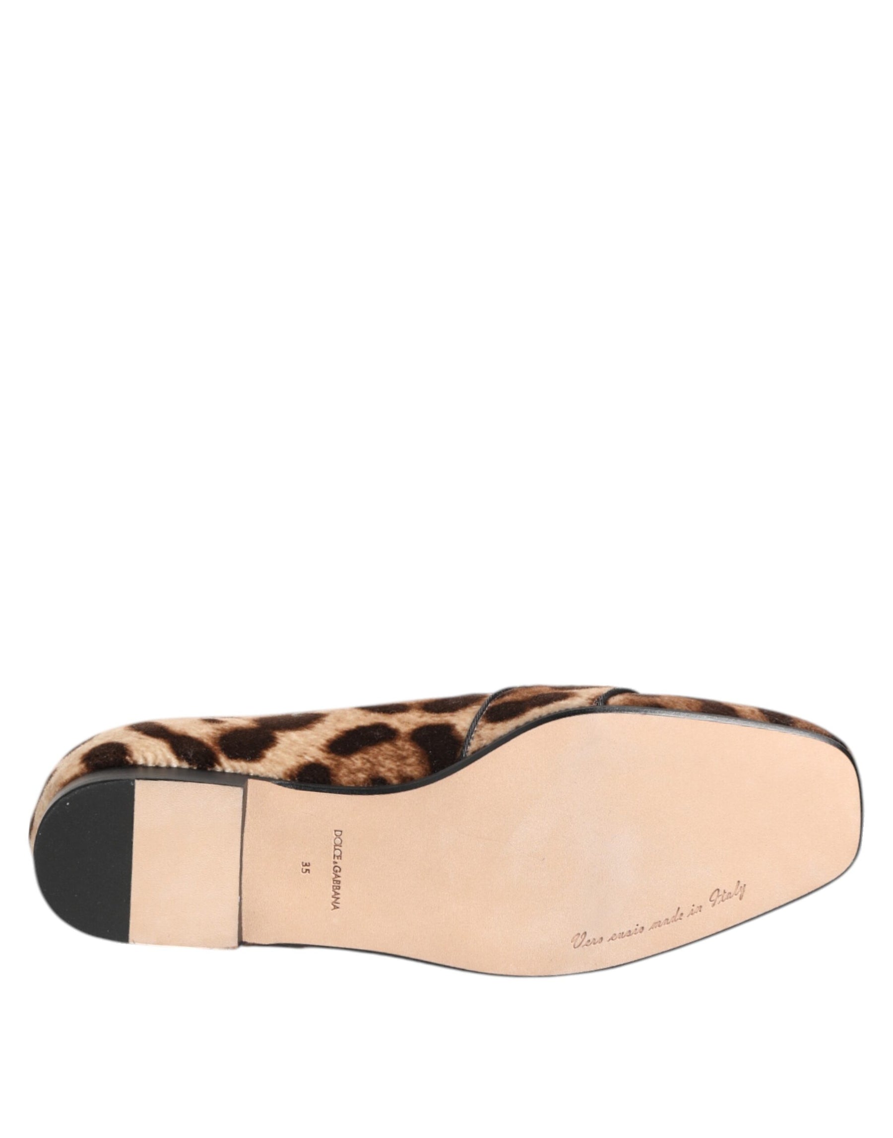 Dolce & Gabbana Brown Leopard Print Crystals Loafers Flats Shoes | Regal Royce